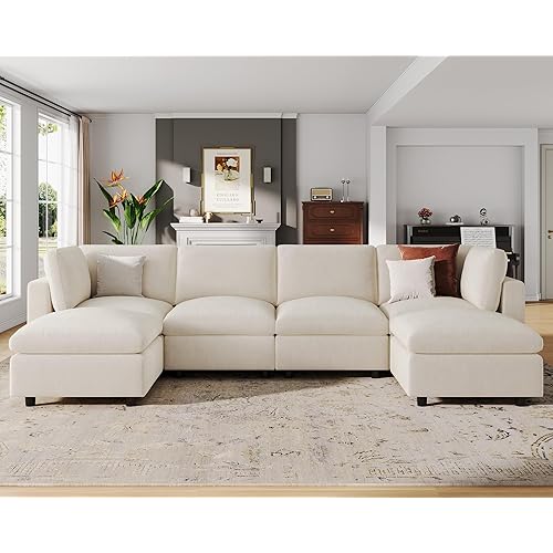 VANOMi Sectional Modular Sofa,Large U Shaped Sectional Couch,Modular Cloud Couch,Chenille, Beige