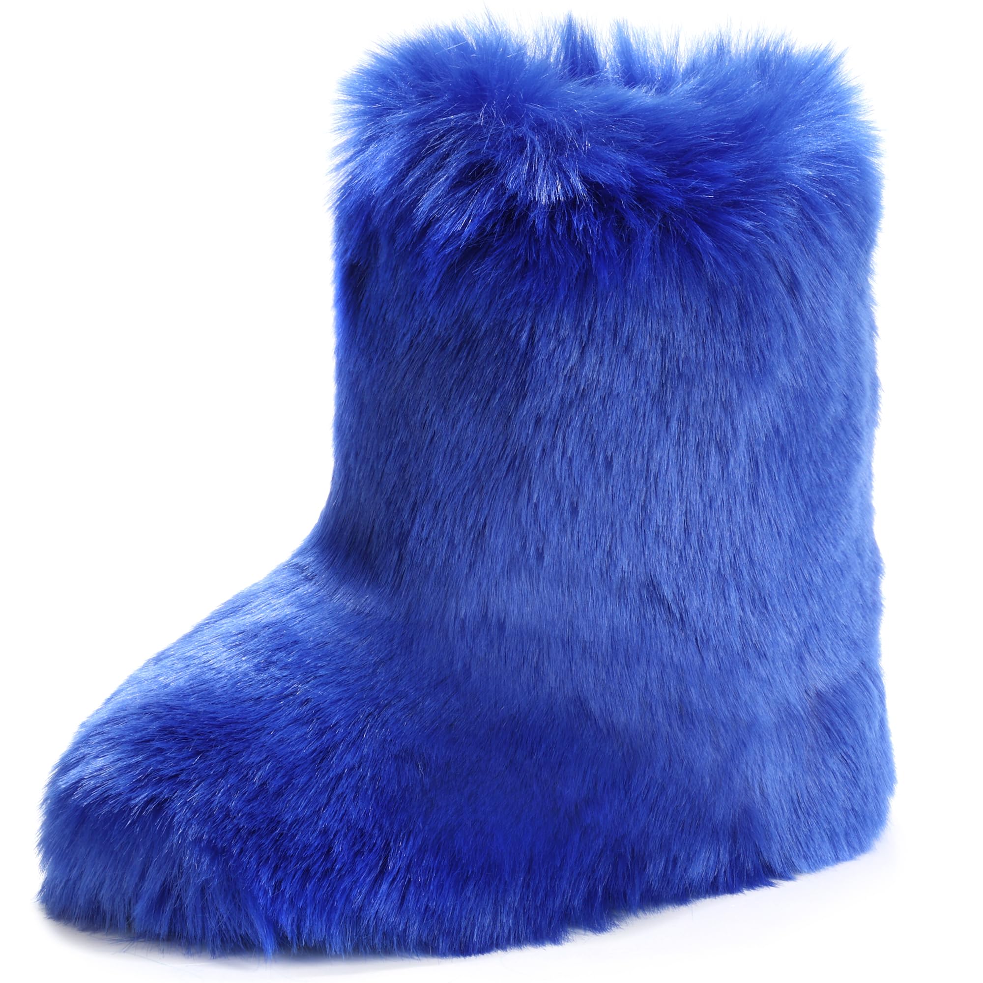 IXU Women's Faux Fur Boot Furry Fluffy Round Toe Suede Snow Winter Women Boots Comfy Plush Warm Short Outdoor Indoor Flat Shoes Mid-Calf Boots Size 7 
