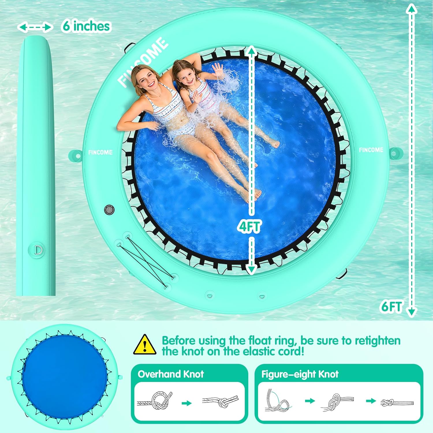 Inflatable Water Hammock Floating Dock, 10/8/6FT Round Floating Ring with Water Ladder and Cup Holder, Inflatable Dock Floating Platform Island Raft Tanning Pool Float for Lake Beach
