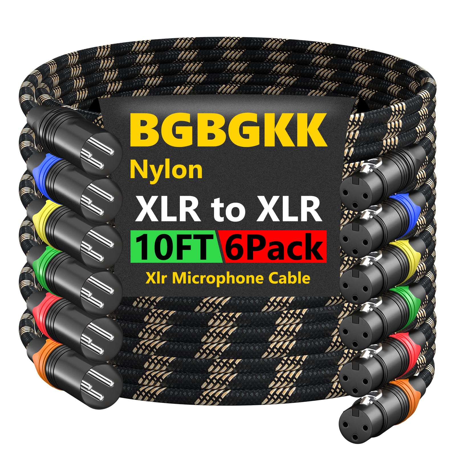 Braided XLR Cables 10ft 6 Pack, XLR Microphone Cable, 3-pin Professional Male to Female Balanced Mic Cable, X LR Speaker Cable for Microphone Mixer Multicolor