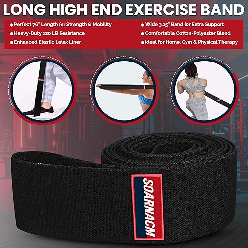 Miniatura 5 de 76-Inch Extended-Length Resistance Bands  Heavy-Duty Black Fabric Workout Bands for Strength, Mobility, Stretching & Full-Body Training  Durable