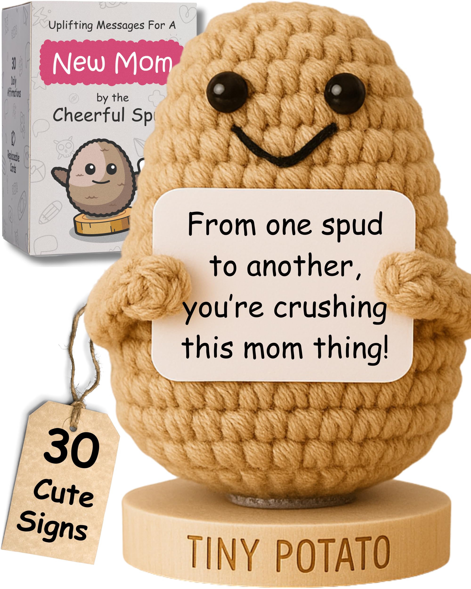 New Mom Gifts for Women - Tiny Potato with 30 Cute Signs | New Mommy Funny Gift for Baby Showers, Christmas, Stocking Stuffers, Birthday | Postpartum Care Package Idea for 1st Time Mother After Birth