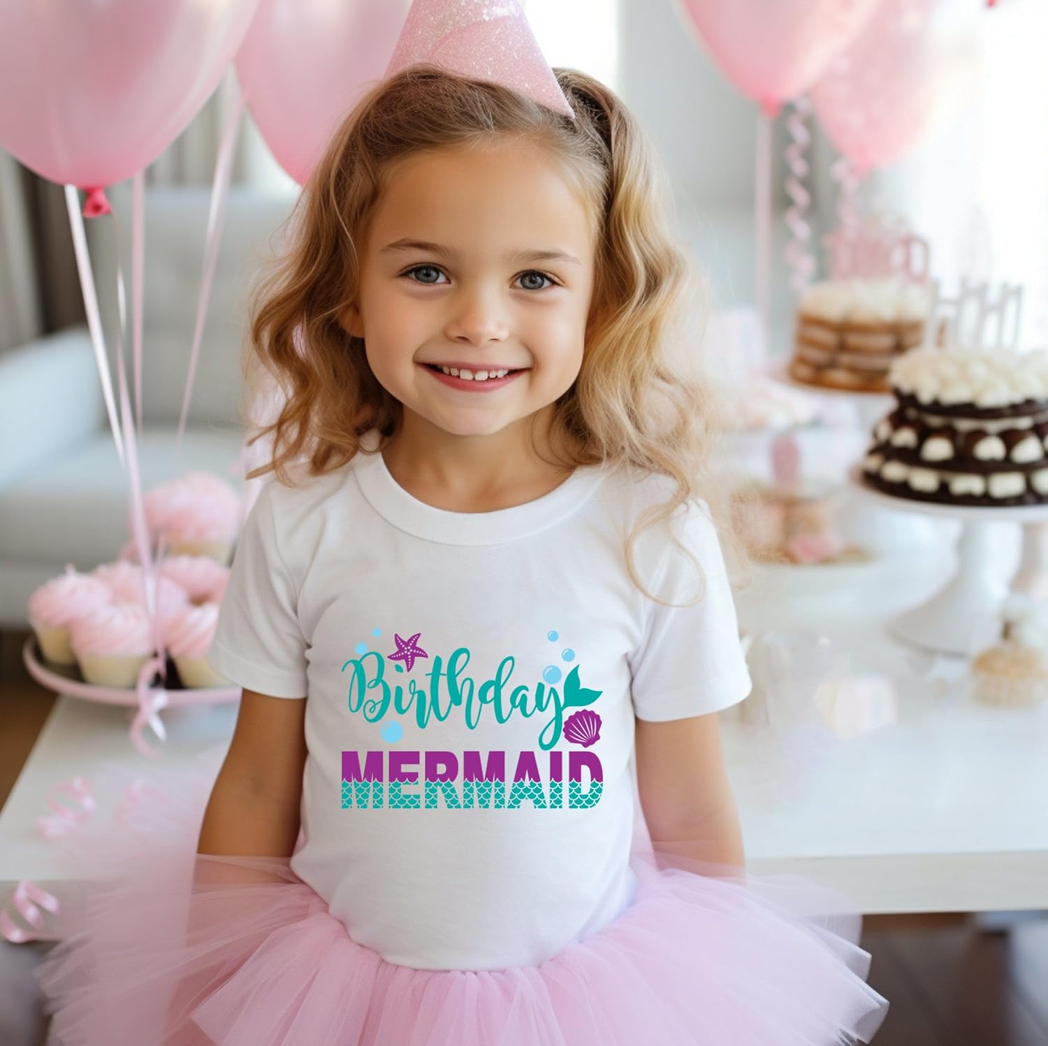 Birthday Shirt Girls Toddler T-Shirts Unicorn Mermaid Birthday Tees Little Kids Top Outfit White Pink 2nd 3rd 4th 5th 6th 7th