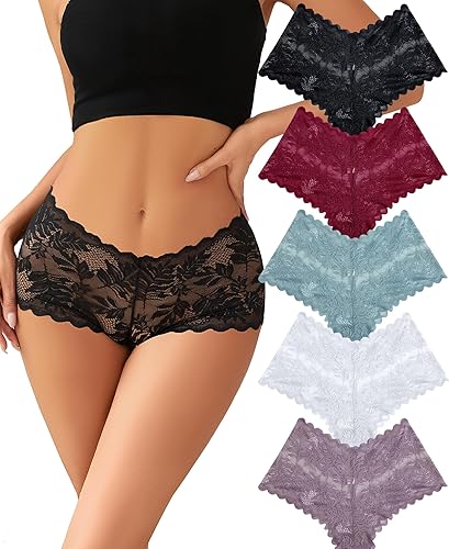 Knowyou Women's Underwear Sexy V-Waist Shorts Underwear for Women Lace