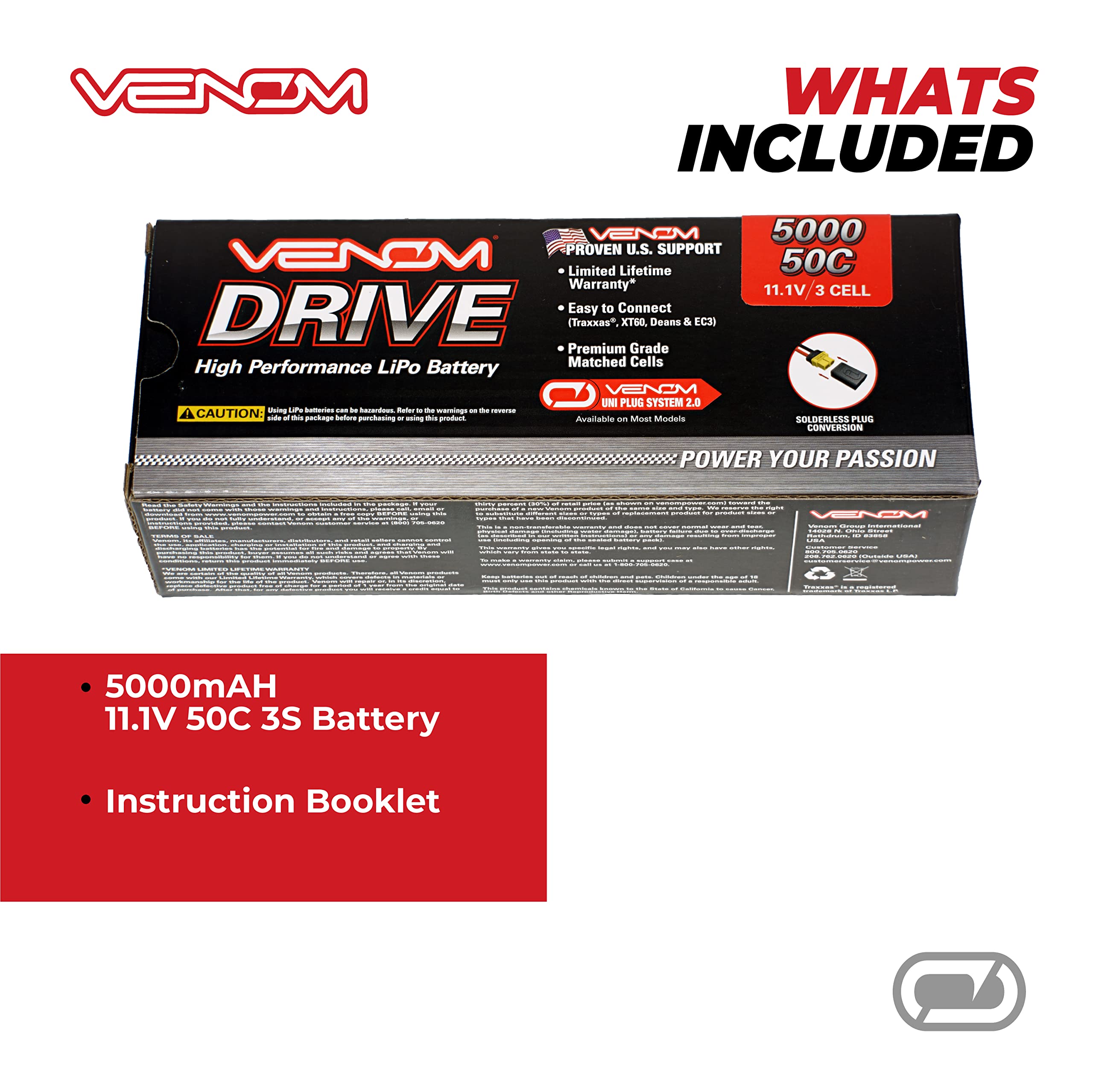 Amazon.com: Venom Drive Series 50C 3S - 5000mAh 11.1V LiPo