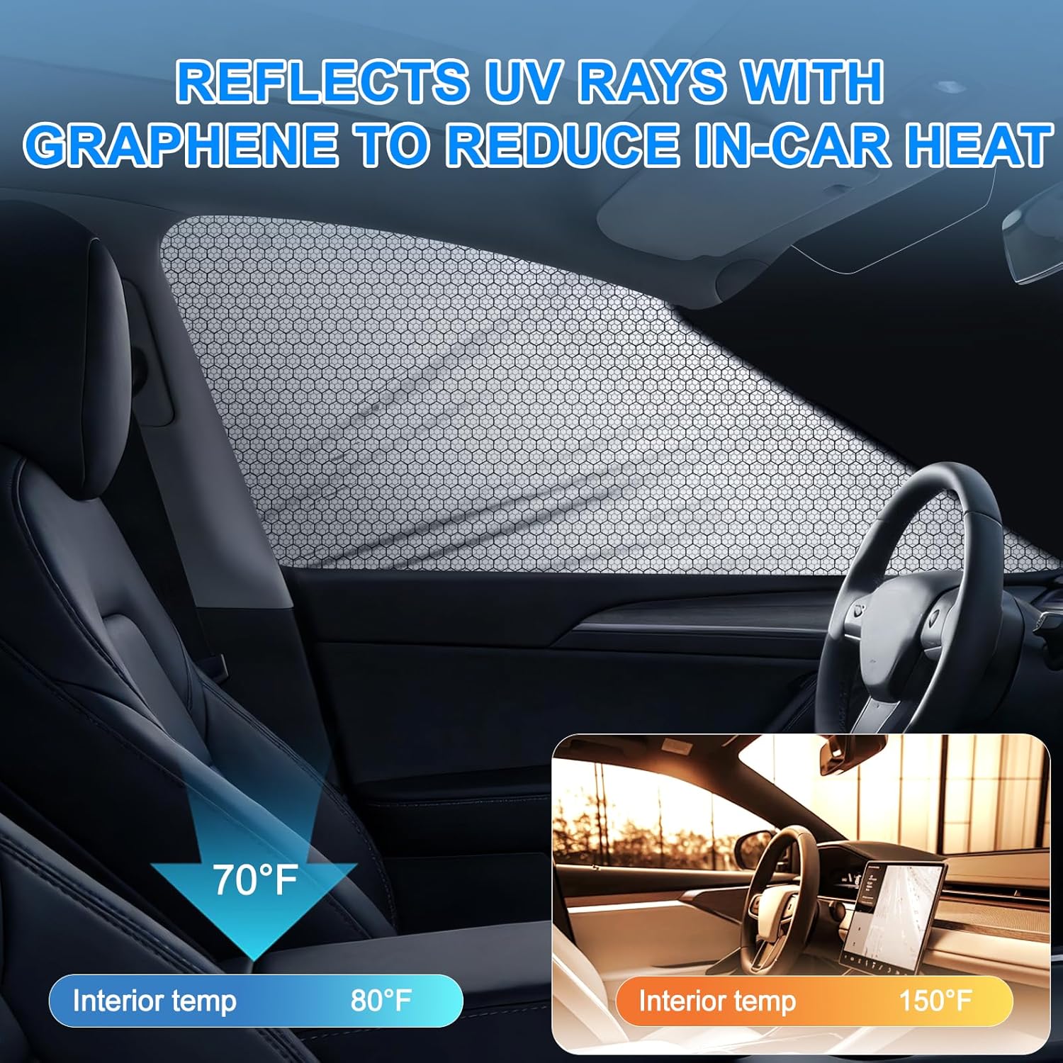 Car Window Shades for Tesla Model Y 2020-2024 Privacy Car Window Covers for Camping | Sleeve-on Design | Upgrade Graphene | Car Window Sunshades for Heat & UV Rays, 8Pcs Set Exclude Roof Sunshade