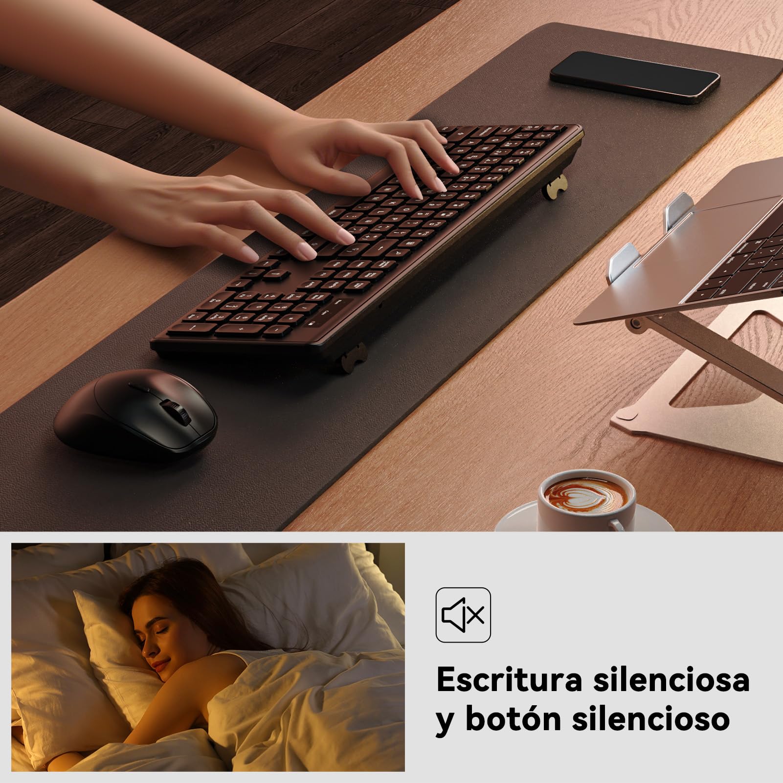 PINKCAT Teclado y Raton Inalámbrico,Botones Silenciosos, Español QWERTY,Tamaño Completo con Teclado Numérico,Ratón y Teclado Inalámbrico de 2.4 GHz per Windows,Mac,PC,Ordenador Portátil (Negro)