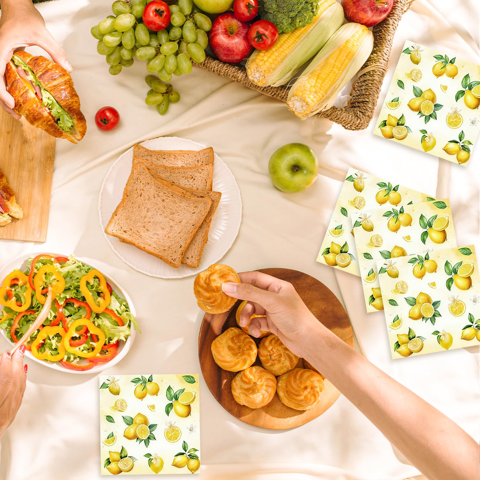 40 sztuk serwetek cytrynowych, letnie serwetki z owocami, żółte papierowe Napkins, dekoracja cytrynowa na urodziny, jednorazowe serwetki, dekoracja stołu cytryna