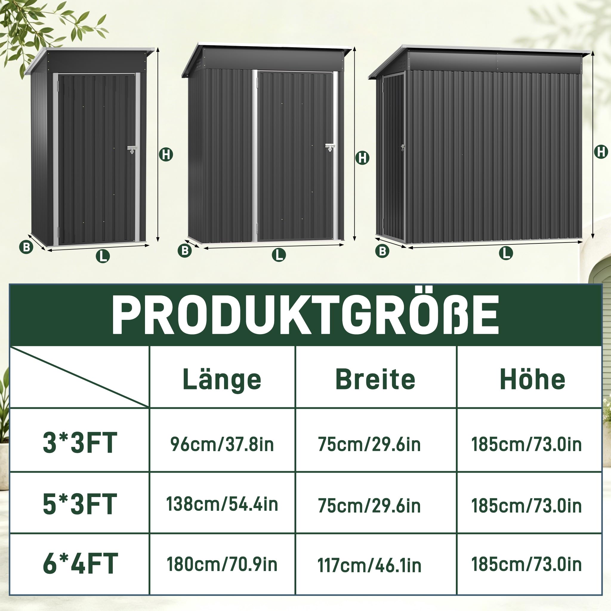 Metall Gerätehaus 138x75x162cm Geräteschuppen mit Pultdach abschließbarer Tür, Stark & Rostfrei wetterfestes Gartenhaus 2m³ Outdoor Garten Schuppen Schrank für Hinterhof Rasen Schwarz