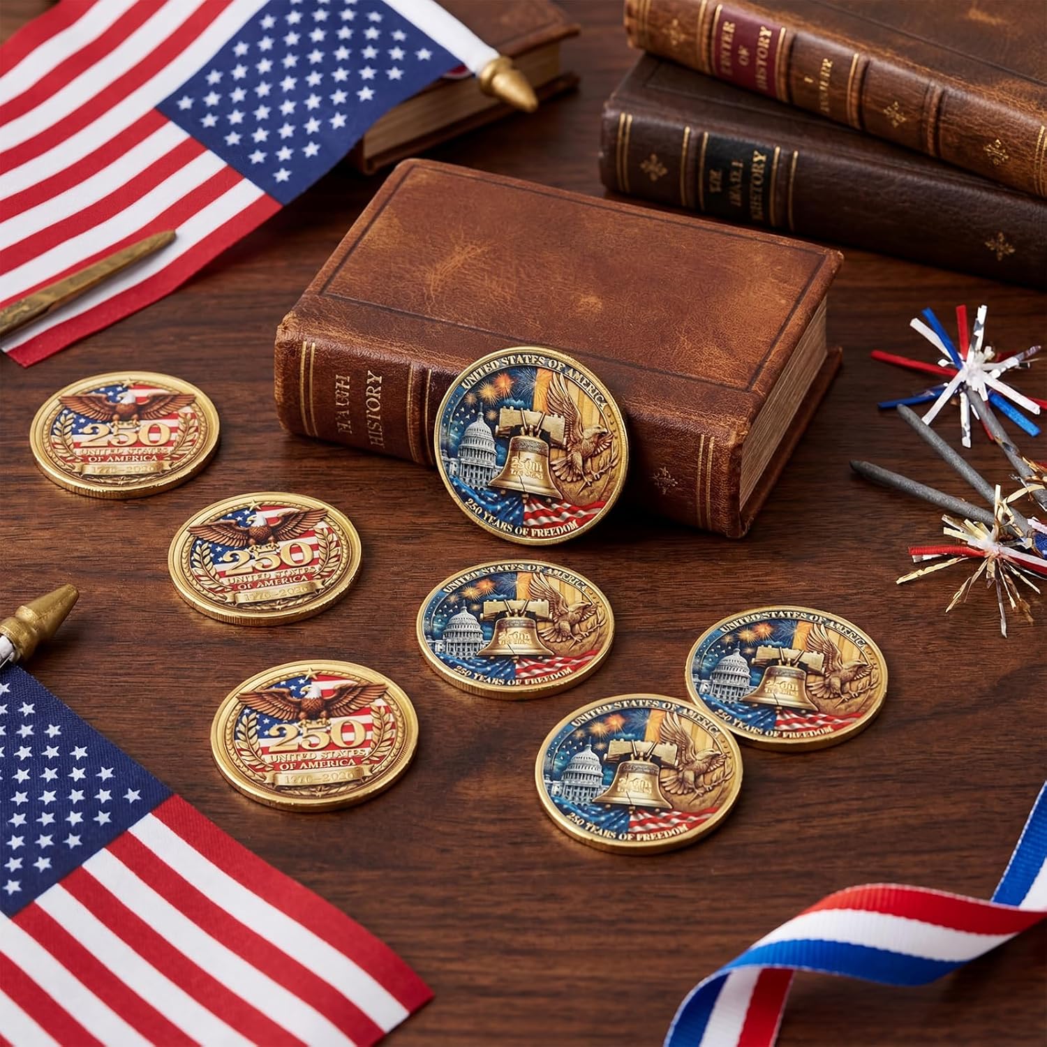 20 Pcs 250th Anniversary of American Commemorative Coins, USA Eagle Patriotic Symbol Collectible, 250 Years of USA (1776–2026) Merchandise for Celebration Challenge(Classic)