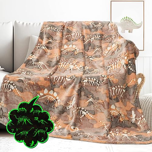 Regalos de dinosaurios juguetes para niños que brillan en la oscuridad manta de dinosaurio linda suave y acogedora manta luminosa decoración regalo
