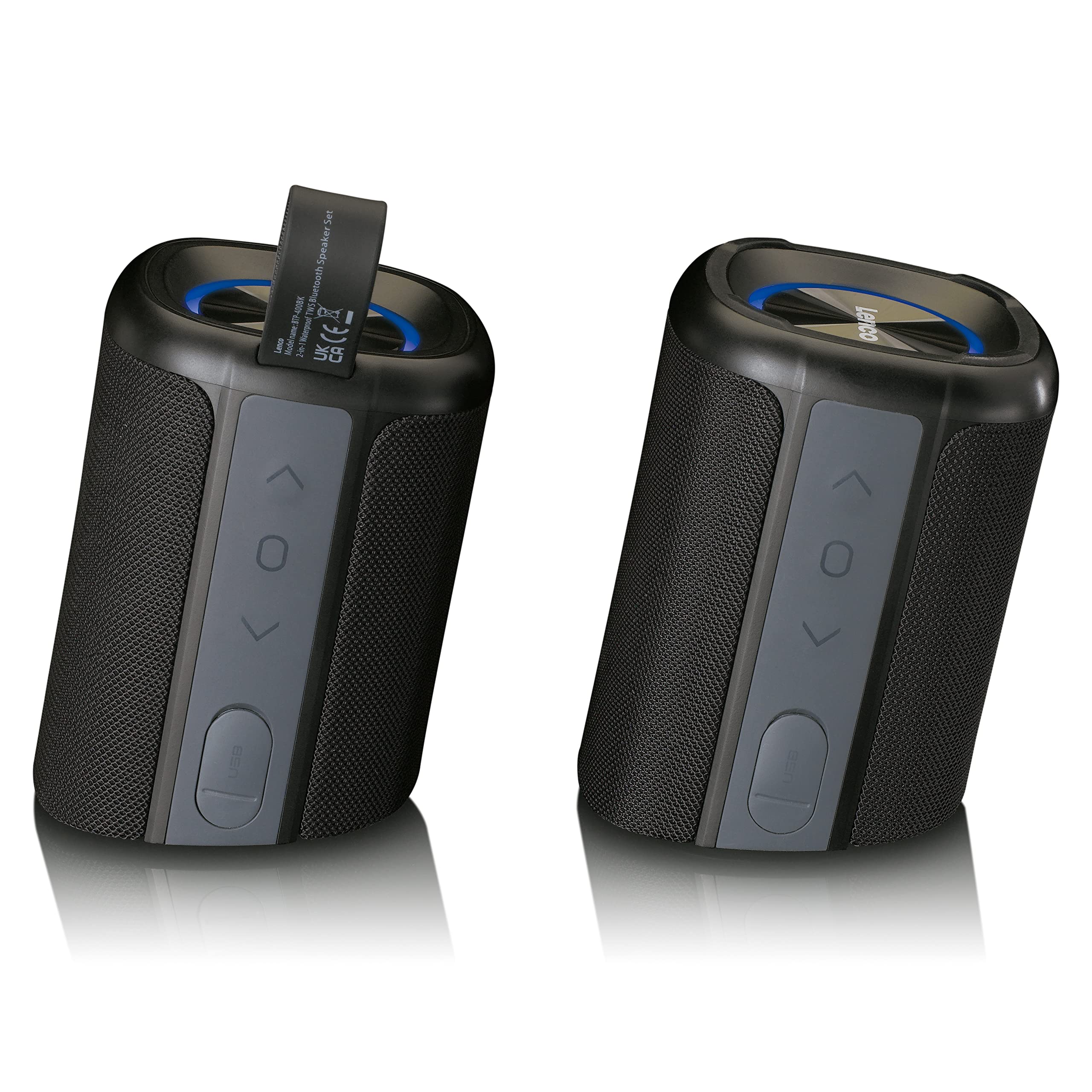 Lenco BTP-400 głośnik Bluetooth – 2 w 1 głośnik Bluetooth – TWS – 2 x 10 W RMS – prawdziwy dźwięk stereo – dzielony wodoszczelny (IPX7), czarny
