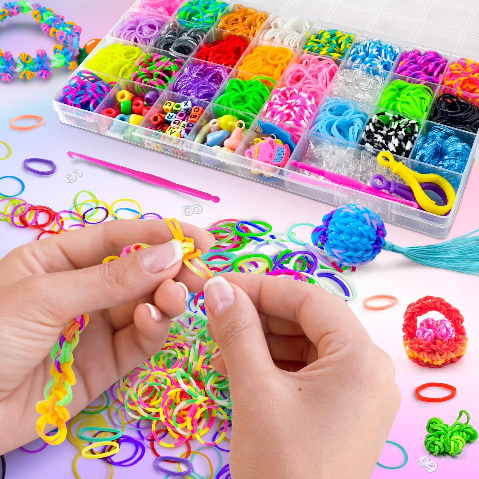 ROSHUKG 2500 Loom Bands Refill Kit, Rubber Band Bracelet Making Kit for Kids Weaving DIY Crafting Gift, 25 Colours 2500 Pcs, Small - Image 3