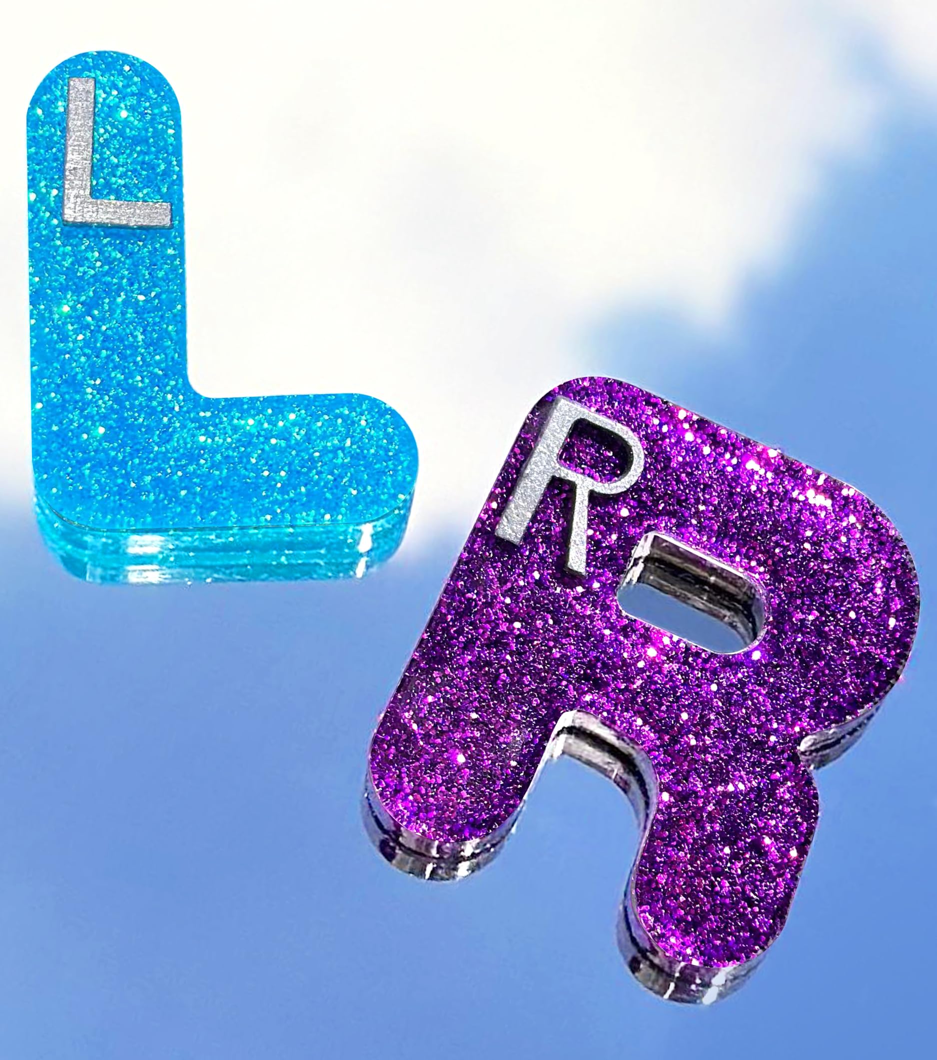 Plifal Xray Markers with Lead Initials - Glitter Radiology X-ray Markers in Blue &amp; Purple "L&amp;R" Letter Shape Include Reusable Adhesive Tapes to Nurse Radiologist Badge Buddy, Easy to Identify