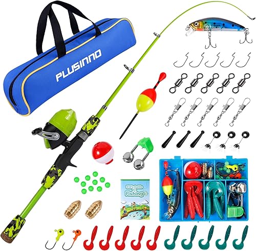 Miniatura 9 de PLUSINNO Kids Fishing Pole with Spincast Reel Telescopic Fishing Rod Combo Full Kits for Boys, Girls, and Adults Negro -,Azul,Verde,Rosado,Rojo