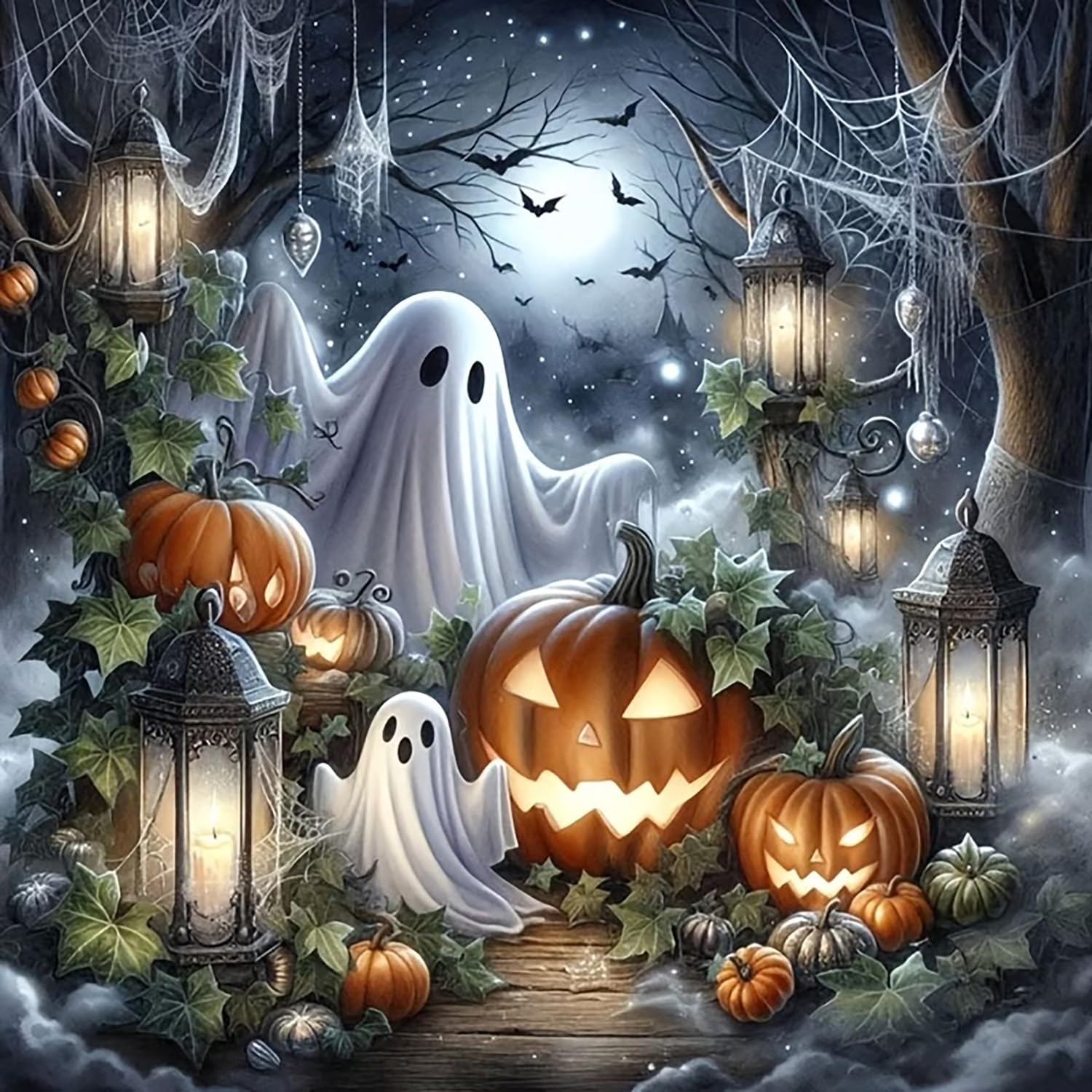 Kits de arte de diamantes de Halloween para adultos, kits de pintura de diamantes 5D para adultos principiantes, kit de arte de gemas de pintura de diamante redondo completo para adultos, decoración