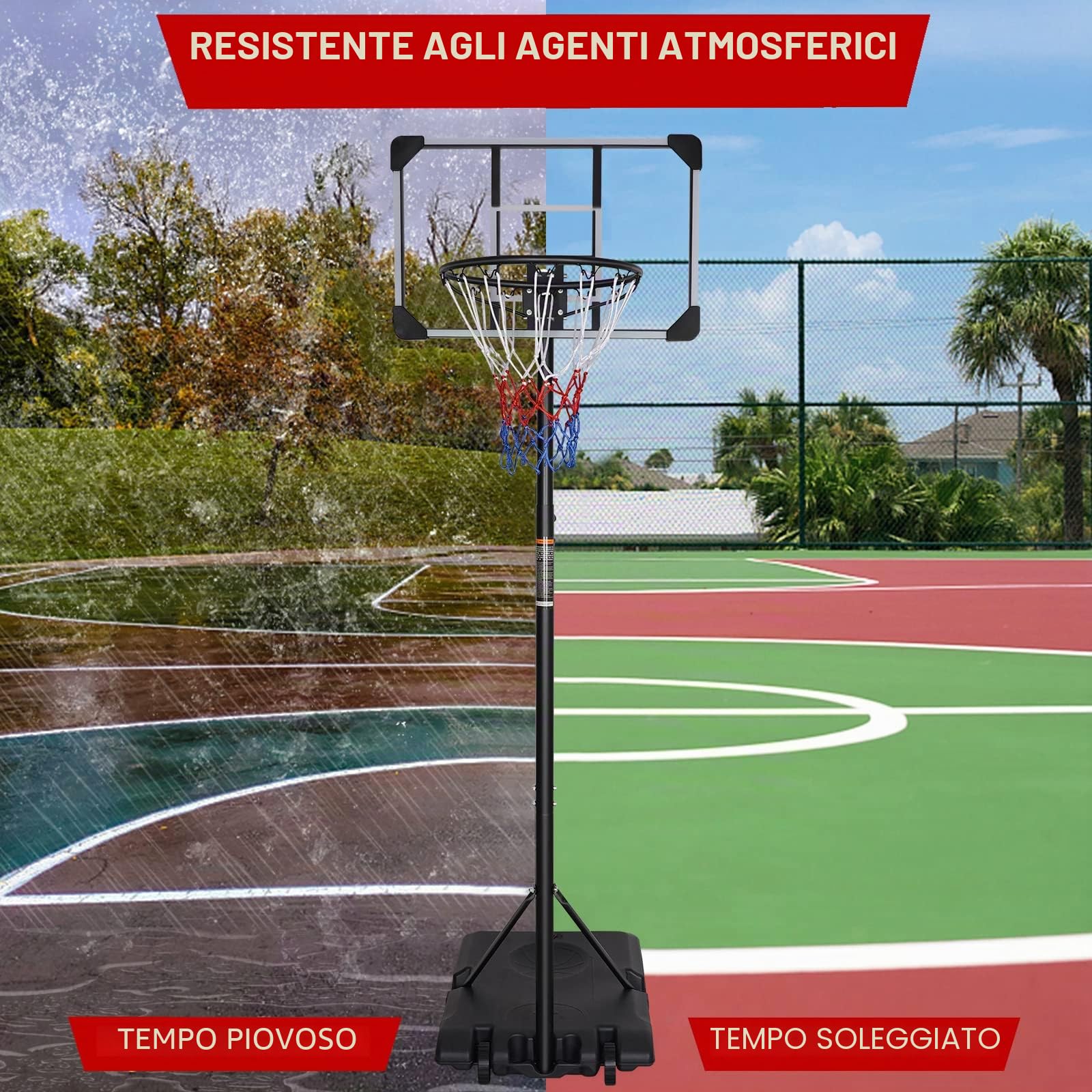 Canestro da basket portatile autoportante regolabile da 7 piedi con supporto e tabellone trasparente, sistema per interni/esterni, 165-213 cm
