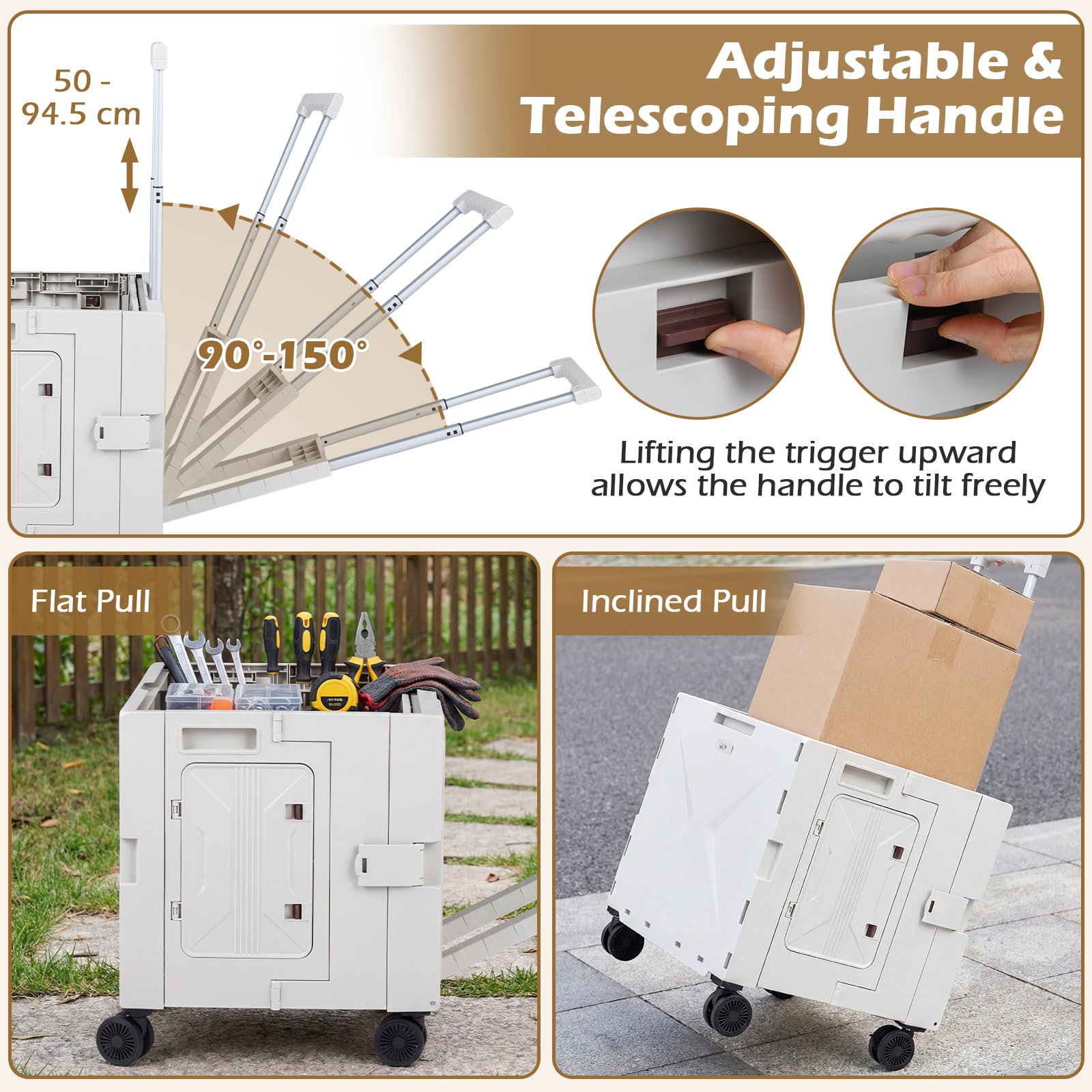 FANTASK 75L Einkaufstrolley klappbar, Einkaufswagen mit Rollen & verstellbarem Teleskopgriff, Einkaufskorb mit Deckel & Getränkehalter, Transportwagen für Einkaufen, Haushalt & Reisen