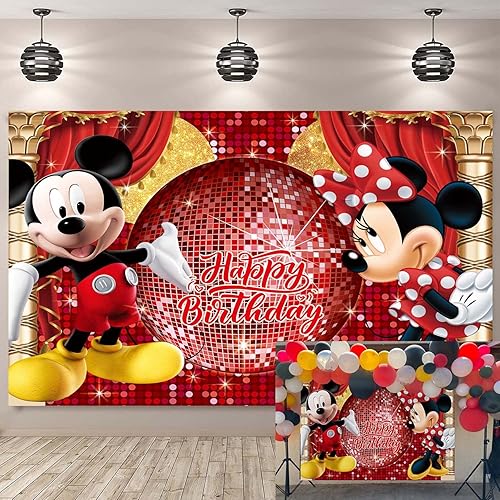 Telón de fondo de ratón vintage rojo para 1, 2 y 3 cumpleaños con temática de ratón, decoración de baby shower para niños, pancarta para estudio