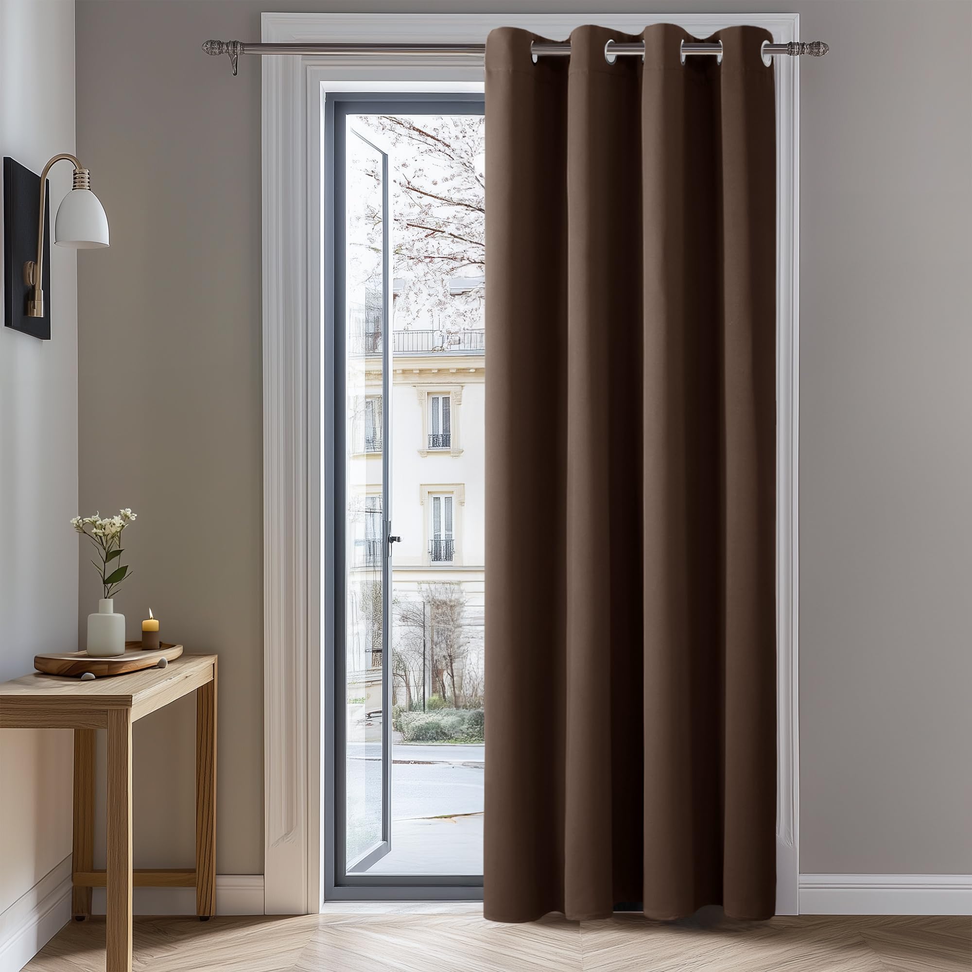Deconovo Brown Energy Saving Short Curtains Thermal Insulated Eyelet Blackout Curtain 52"X 63" 1 Panel