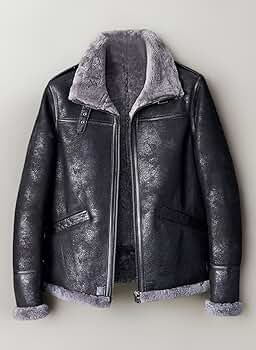 Amazon | [Denny&Dora] 新しいメンズB1ムートンジャケット 毛皮