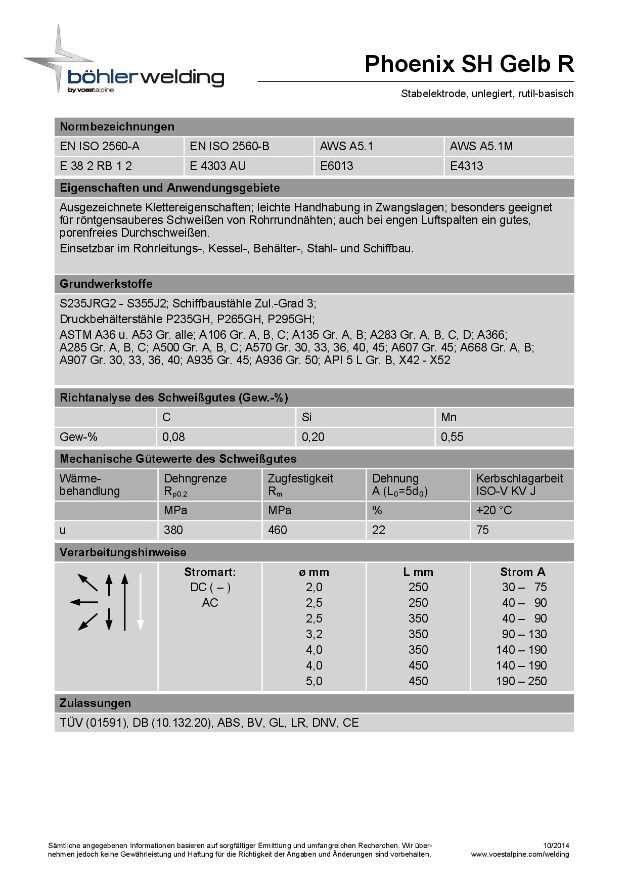 Varilla electrodo Phoenix SH Amarillo R, de Rutil basisch 2,5 x 350 mm, VE = 225 unidades
