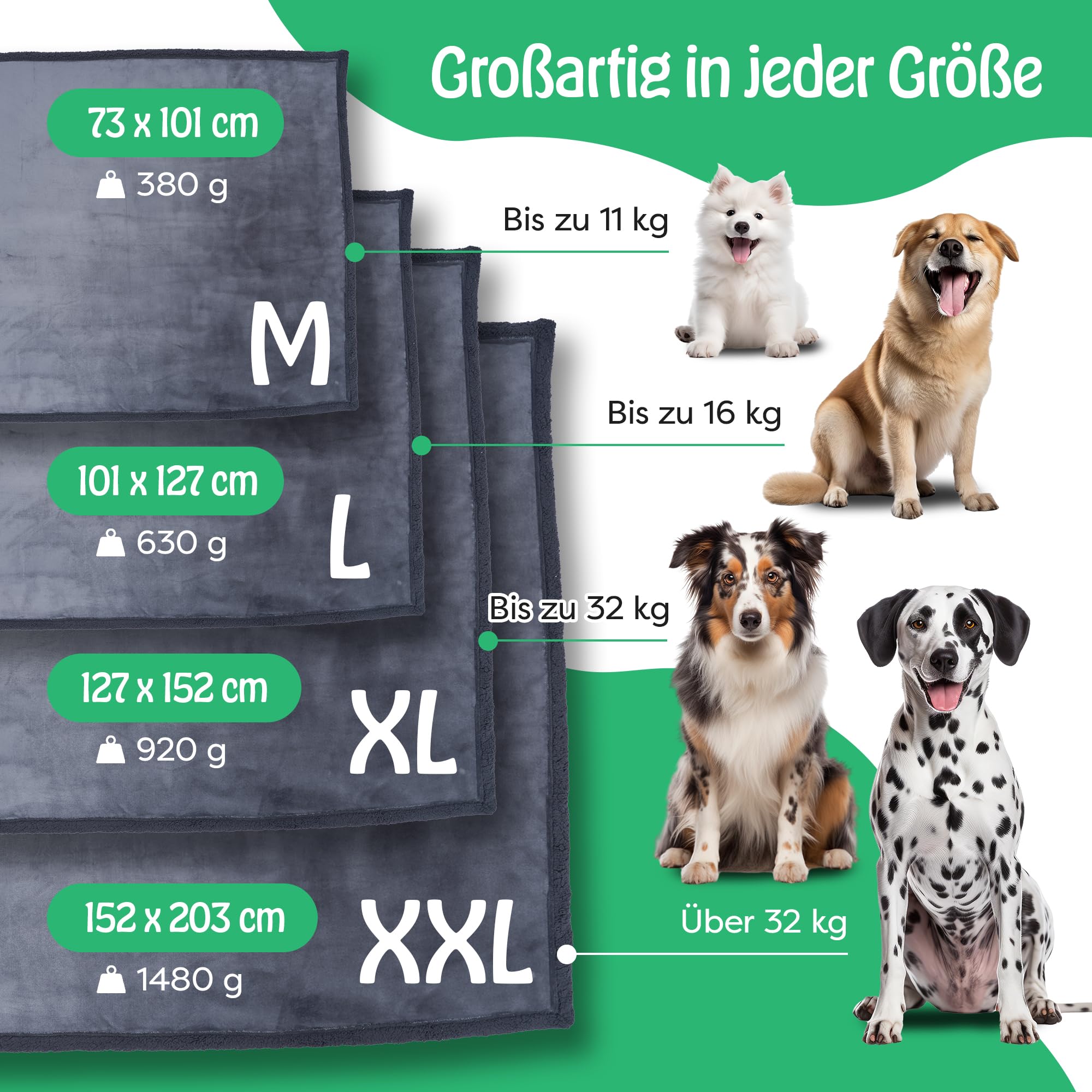 wasserdichte Hundedecke – 152x203cm/XXL/grau – Flauschige & wasserdichte Haustierdecke für Sofa, Bett & Auto – beidseitig, waschbar, für Hunde & Katzen