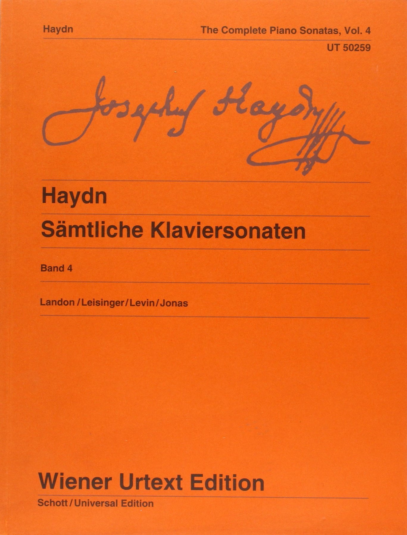 Complete Piano Sonatas Volume 4 - (previously Vol.3, re-issued as Vol.4) - Sonatas Hob. XVI:34, XVI:40-42, XVI:47-52. Edited Landon/Leisinger/Levin - piano - (UT 50259) Sheet music – 19 April 2010