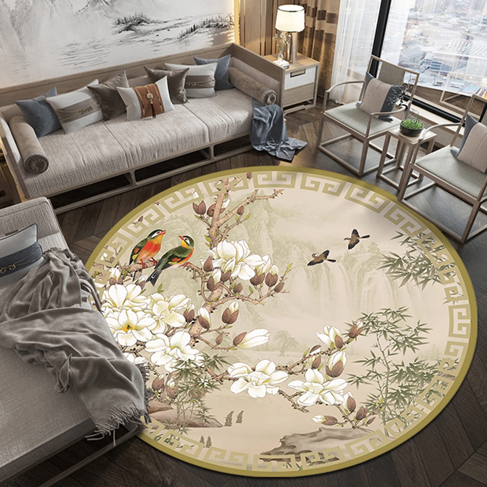DRSFF Round Area Rugs for Living Room Bedroom Non-slip Washable Chinese Style Design Carpet Floor Mats 60cm 80cm 100cm 120cm 140cm 160cm 180cm 200cm (Size : Diameter 80cm/2.6ft)
