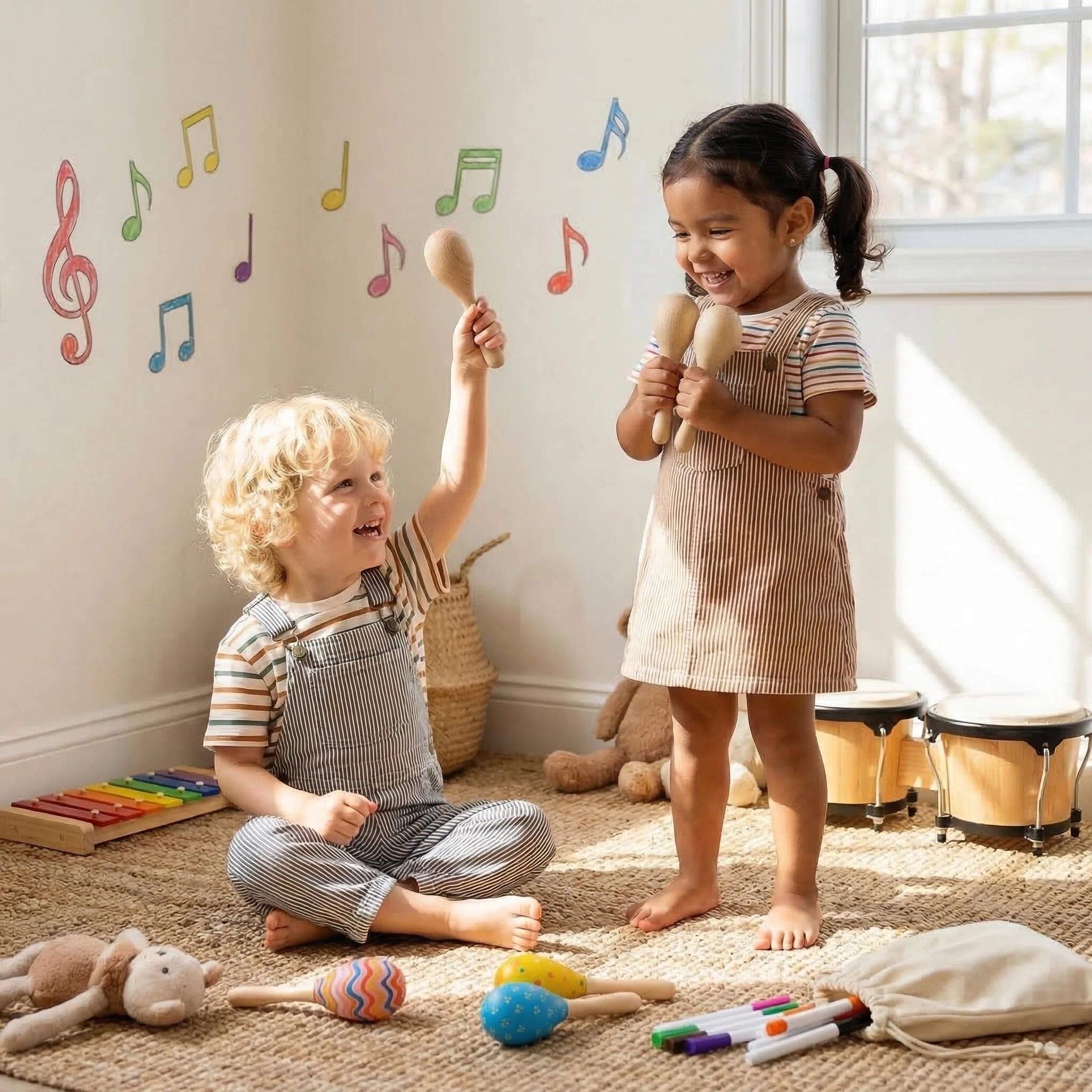 Morcheiong 38 Piezas Maracas de Madera para Niños, Fiesta Mexicana, Cinco de Mayo, con Bolígrafos Multicolor y Bolsa