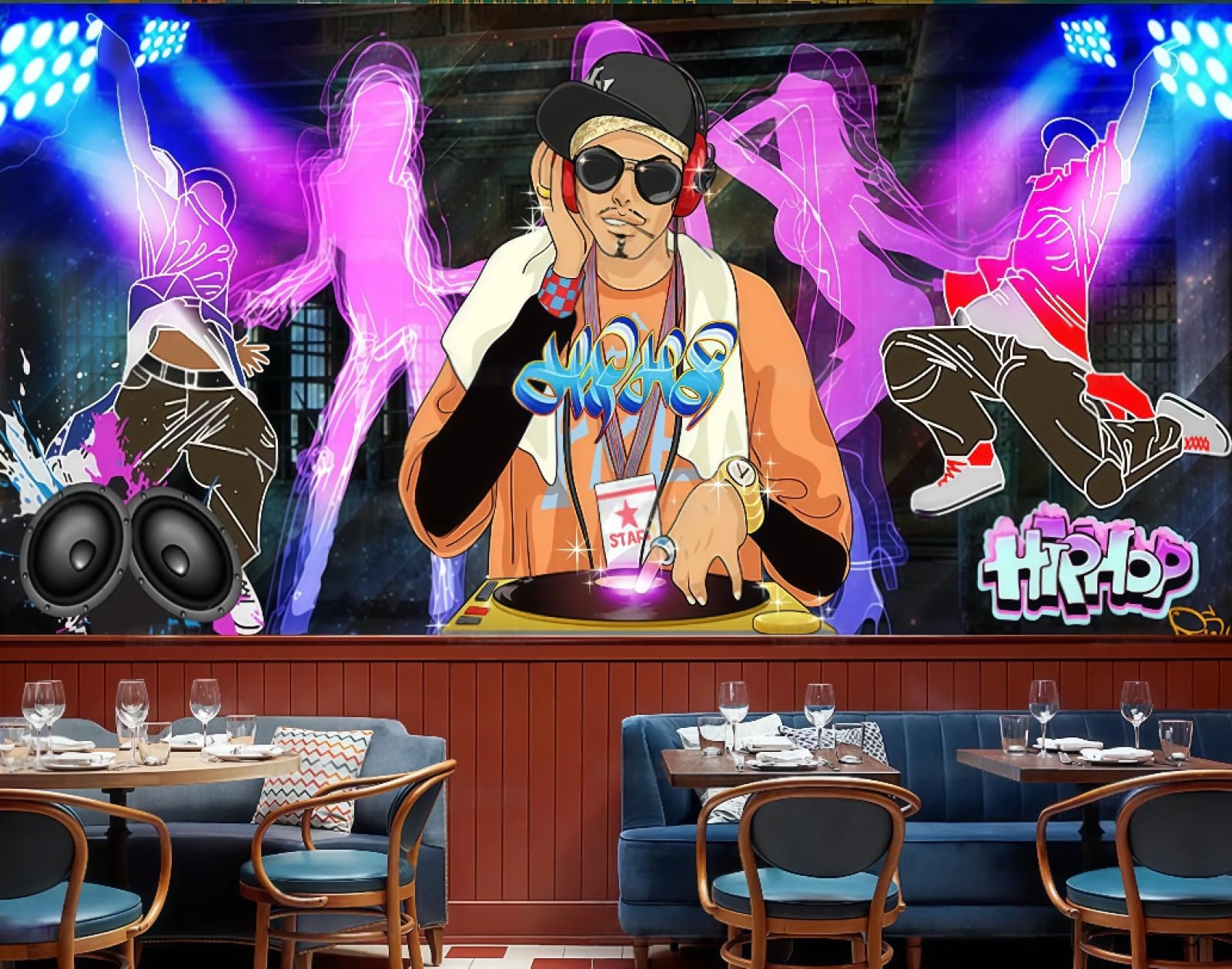 Tapete, Mode, Graffiti, Dynamischer Trend, Musik, Street Dance, Bar, Persönlichkeit, Café, Hintergrund, Wandgemälde, Westliches Restaurant, Tapete,3D,430x300cm