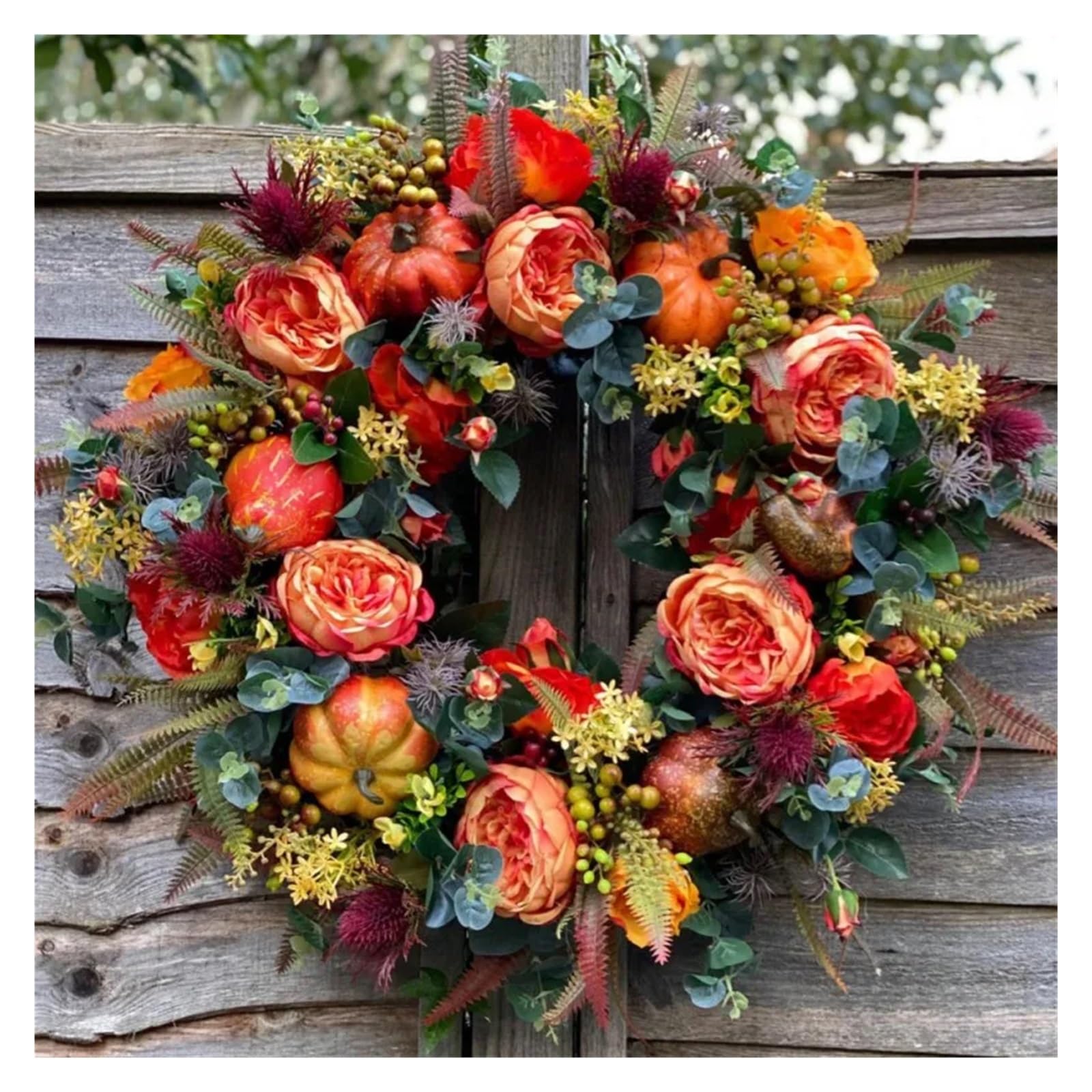 Ghirlanda per porta Ghirlande autunnali con fiori di peonia artificiali da 30/40 cm, ghirlanda for porta d'ingresso petali zucca e bacche, decorazioni for la festa della mamma(30cm)