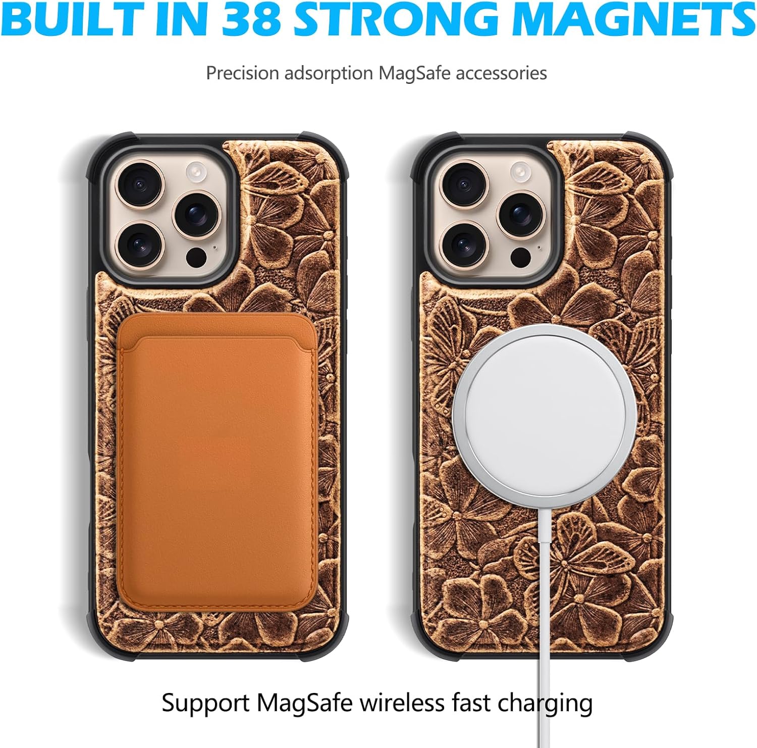 Genuine Leather Wallet Case for iPhone 16 Pro Max | 2-in-1 Magnetic Detachable Flip Folio Cover with Card Slots, RFID Blocking, Shockproof Protection & Wireless Charging, Brown