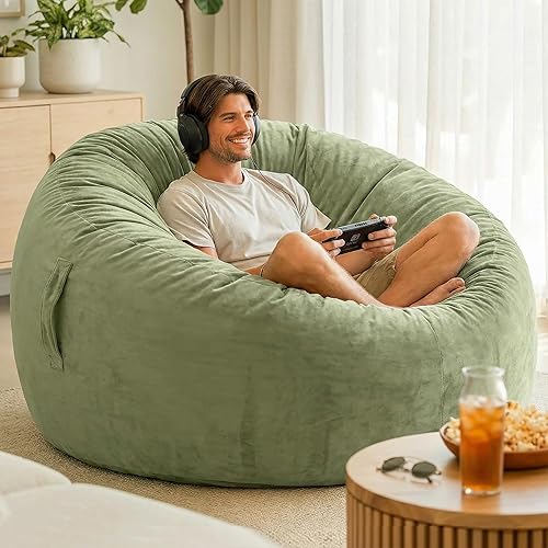 Vista 19 de Codi - Silla de Puf Grande Gigante con Relleno Incluido, 5 Pies - Sillas de Puf Grandes y Cómodas para Adultos - Funda de Mink Vinculado Lavable a
