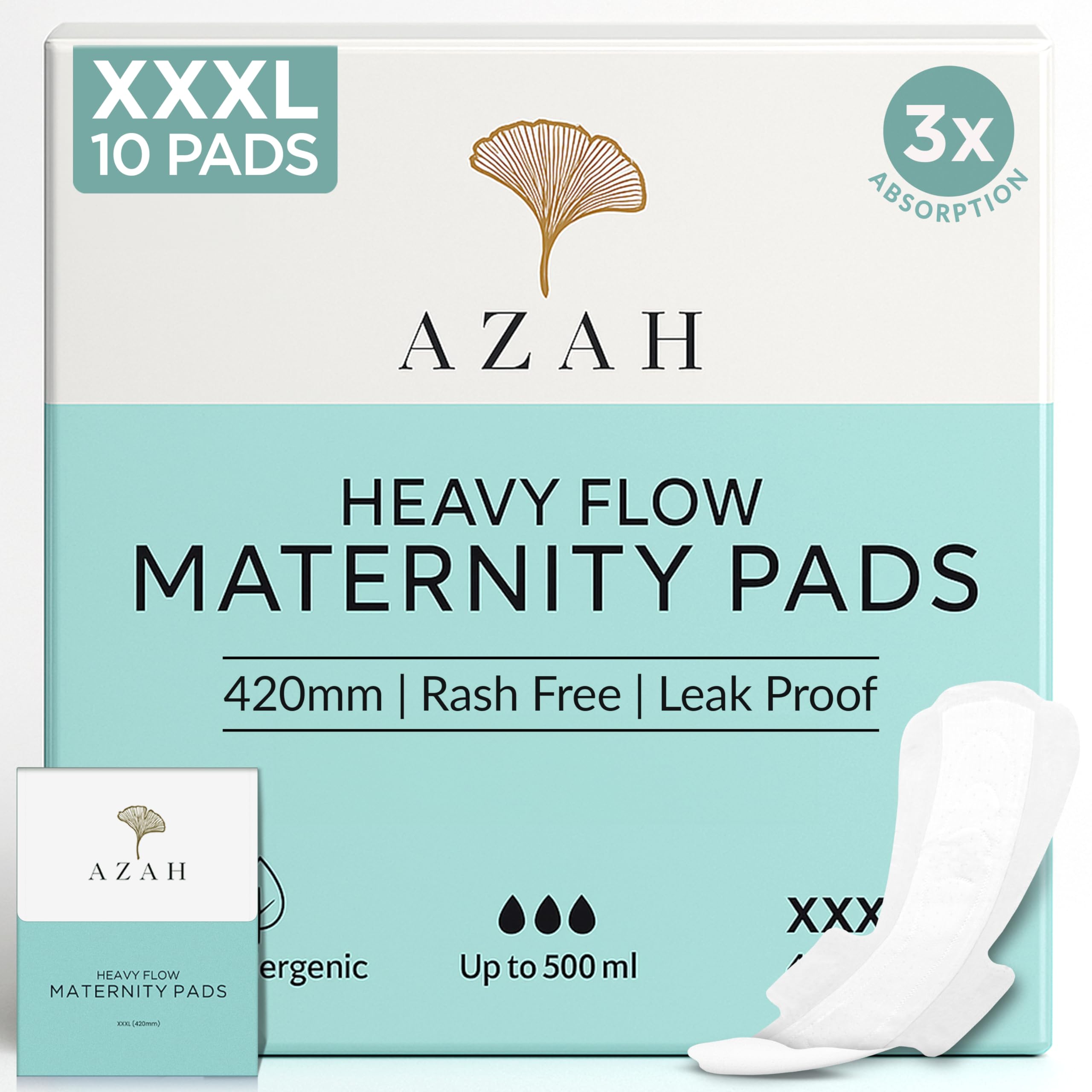 Azah Maternity Pads after Delivery [Pack of 10] | XXXL Sanitary Napkins for Women after Delivery | Leak Proof Sanitary Pads for Women | For Postpartum Flow, Urine Incontinence, Ultra Heavy Flow