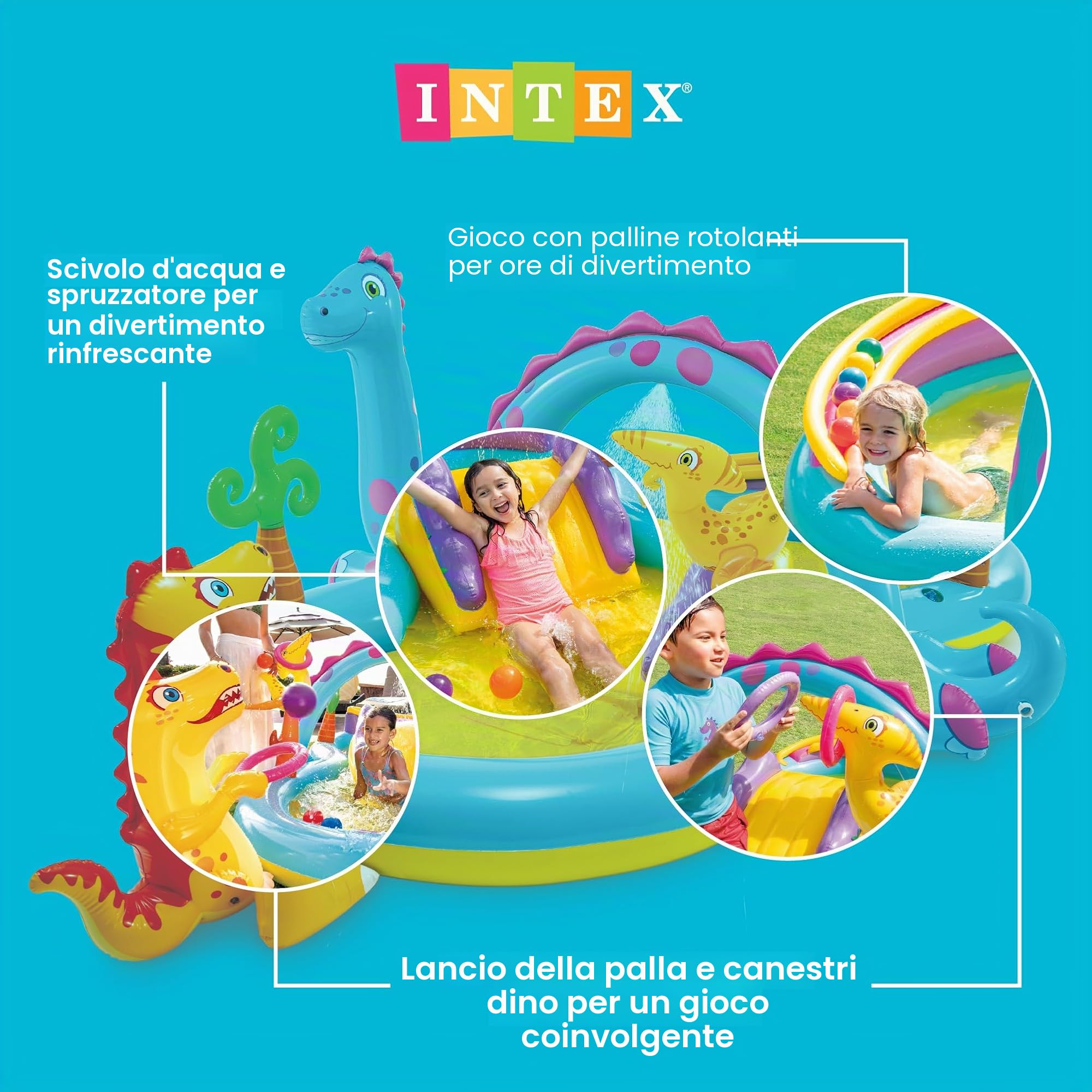 Intex Dinoland Stazione di Gioco Gonfiabile, Dimensioni 332,7 cm x 228,6 x 111,8 cm, per Bambini dai 2 Anni in su