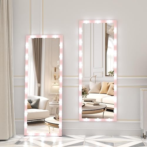 ANYHI Espejo de longitud completa de 63 x 24 pulgadas con luces espejo LED de cuerpo completo con 22 bombillas regulables espejo de pie con botón