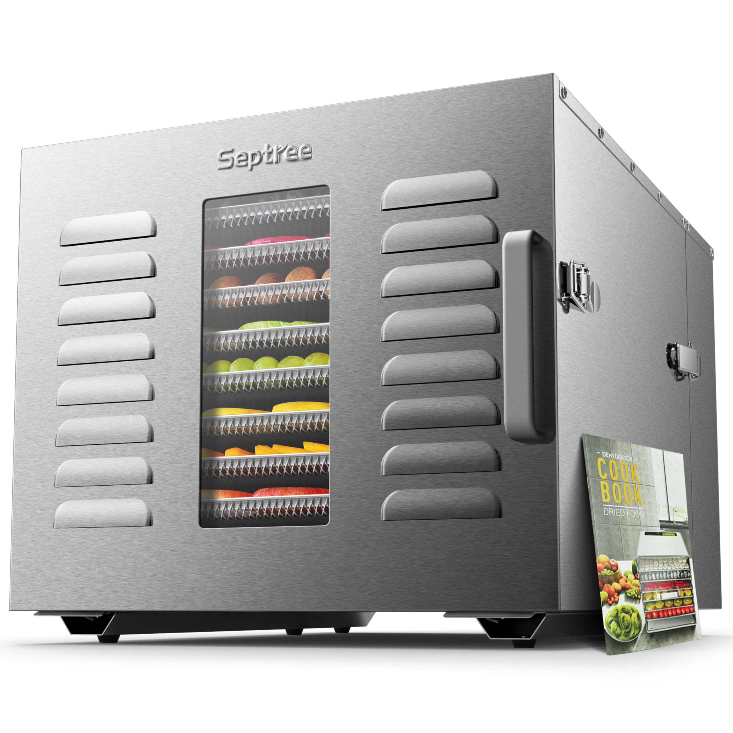 Máquina deshidratadora de alimentos comercial de 10 bandejas para secretos y hierbas, área de uso de hasta 17 pies cuadrados y 200 °F, temperatura de 1000 W, secador de acero inoxidable desmontable