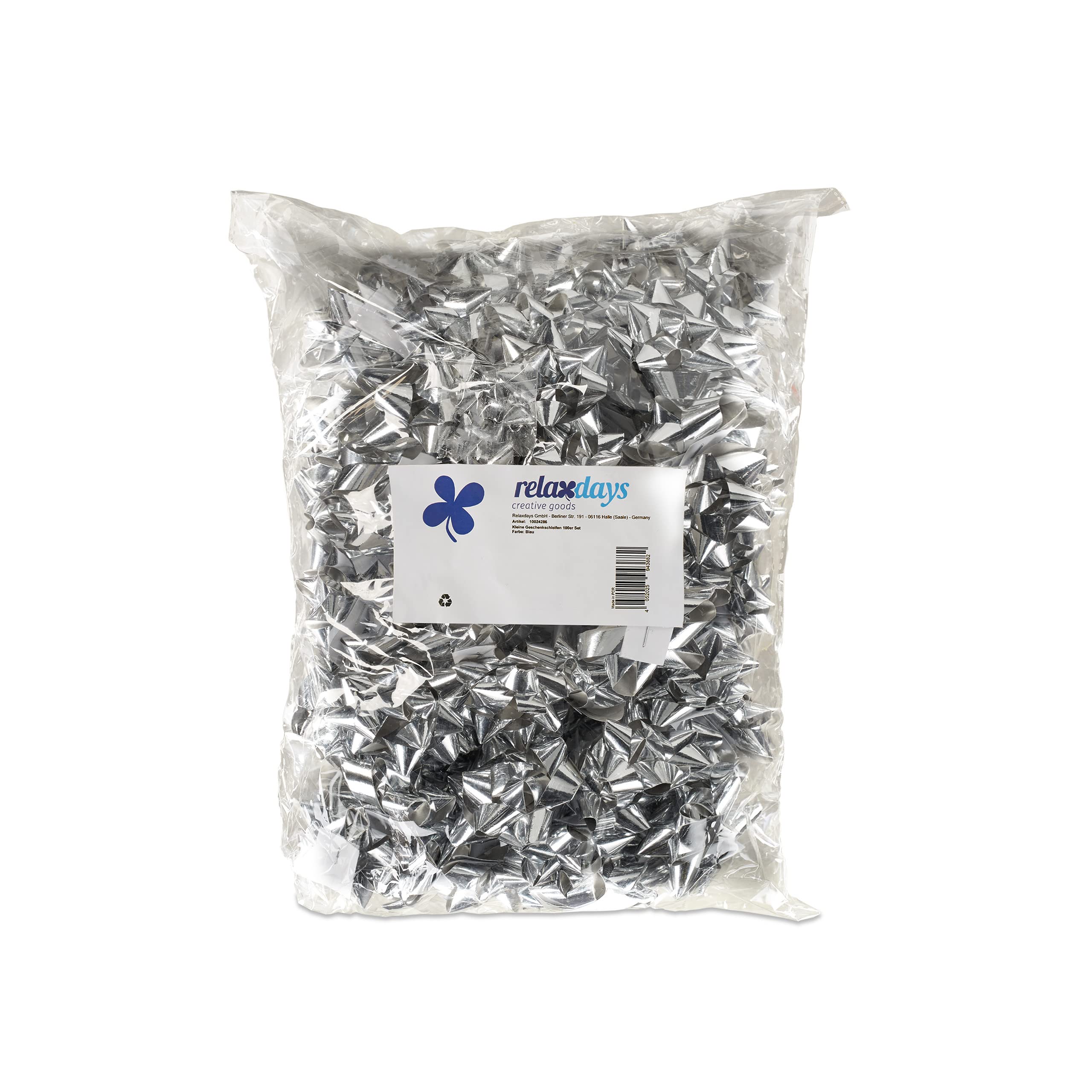 1000 x Geschenkschleifen, selbstklebend, kleine Dekoschleifen für Weihnachten & Geburtstag, Zierschleifen, Ø 5 cm, silber