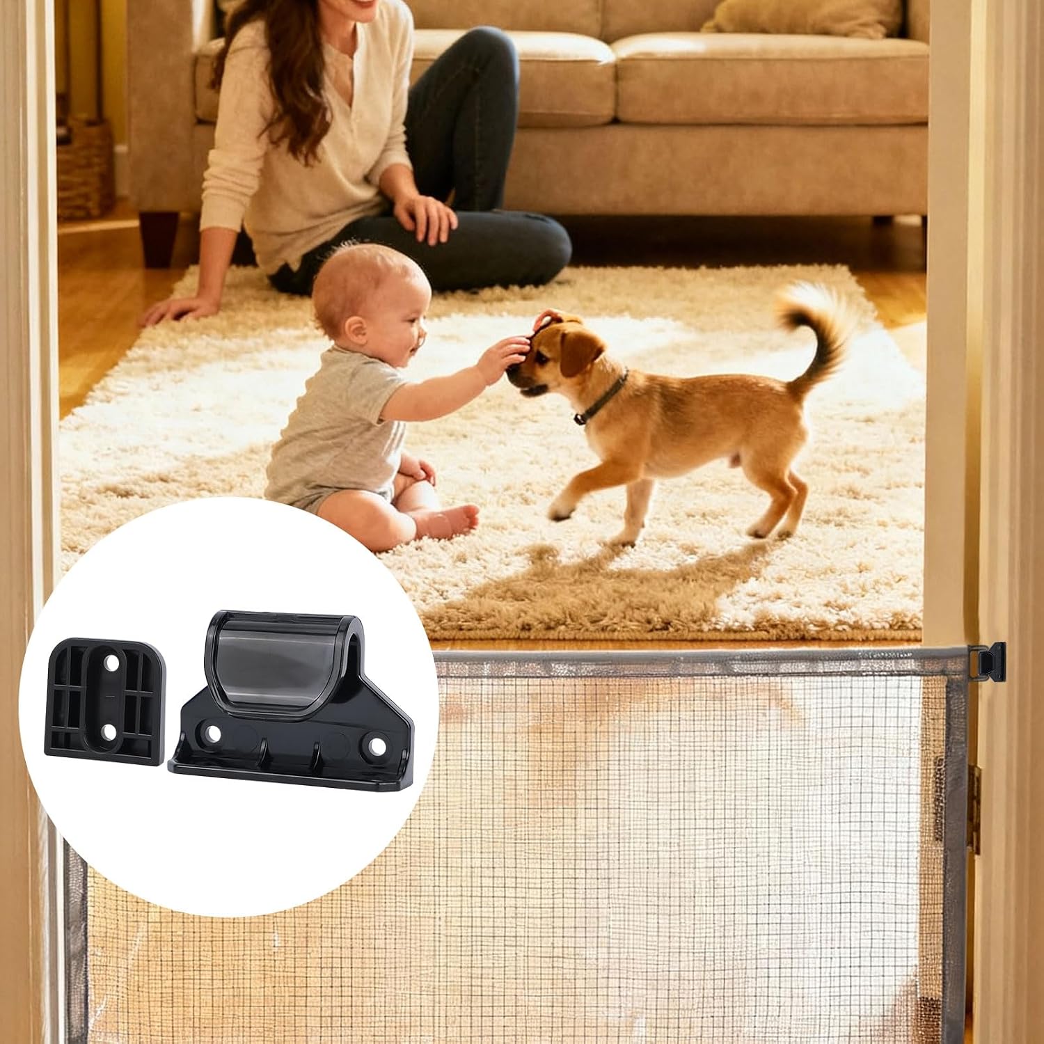2 Sets Baby Retractable Gate Replacement Parts, Baby Door Extension Fittings Hardware Kit Extender Mount with 4 Latch 4 Bracket 1 Set of Screws & Four Adhesive Sheet for Safety Door Installation
