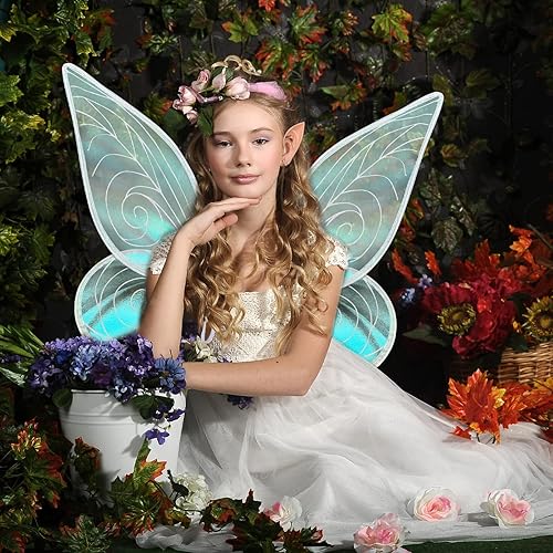 Miniatura 5 de PLULON 9 piezas de accesorio de disfraz de alas de hada para niñas, niñas, brillantes y transparentes, alas de mariposa, falda tutú con varita de