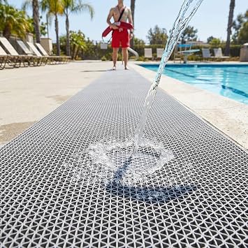 WLWLEO Drainage Non Slip Floor Mats, 3x35FT Heavy Duty PVC Safety Matting for Pool, Shower, Bathroom, Kitchen, Garage, Customizable Waterproof Pads for Wet Areas, Indoor & Outdoor Use,Gray,335FT