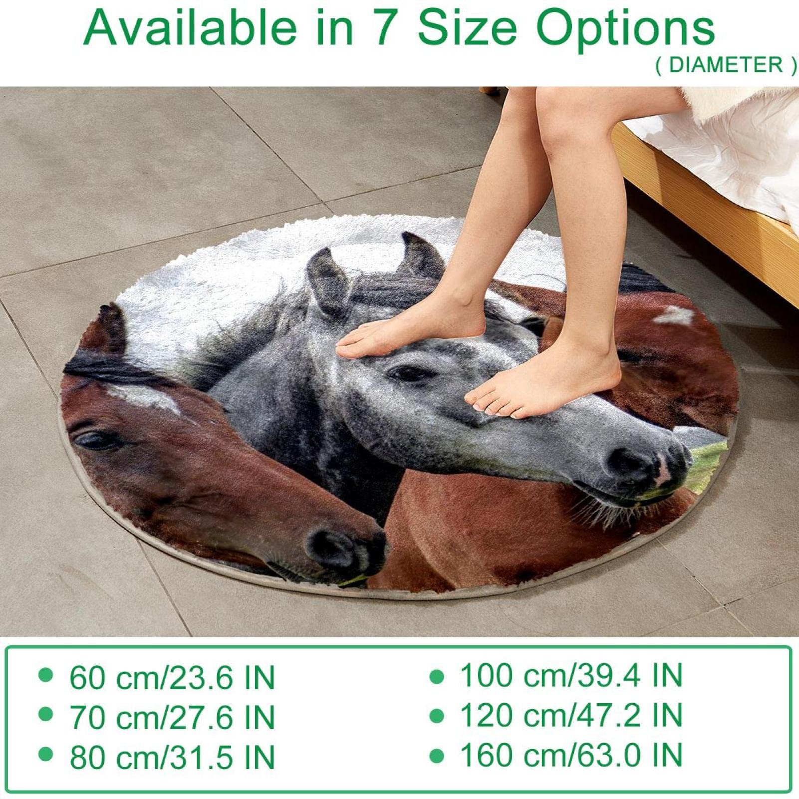 Alfombras de área esponjosas personalizadas, alfombra circular de felpa para el suelo, alfombra de pelo sintético con cabeza de caballos, animales