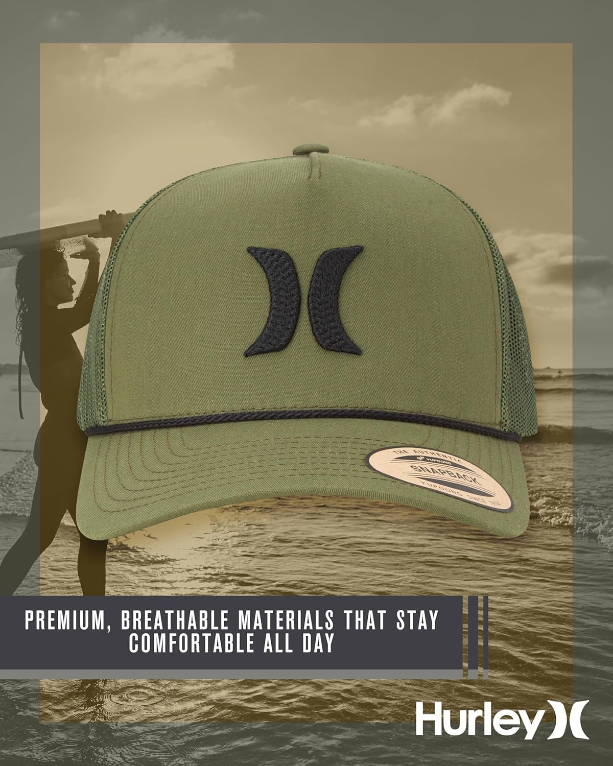 Hurley Men's Trucker Hat - High Icon Snap Back Comfortable Curved Bill with Adjustable Snap Closure - Trucker Hats for Men - Image 4