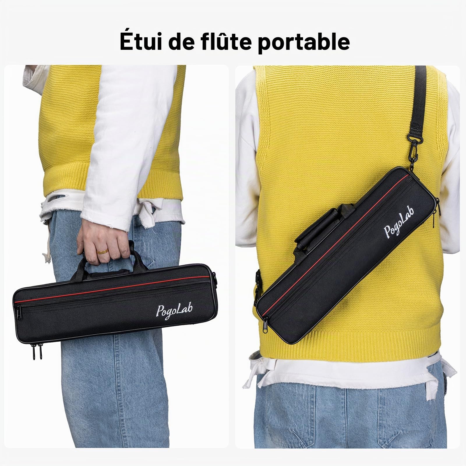 POGOLAB Flûte Traversière, Flûte C à Plateaux Ouverts, Sol Décalé, Flûte en Nickel Plaqué Argent, avec Étui Rigide/Kit de Nettoyage, pour Groupe de Musique Scolaire