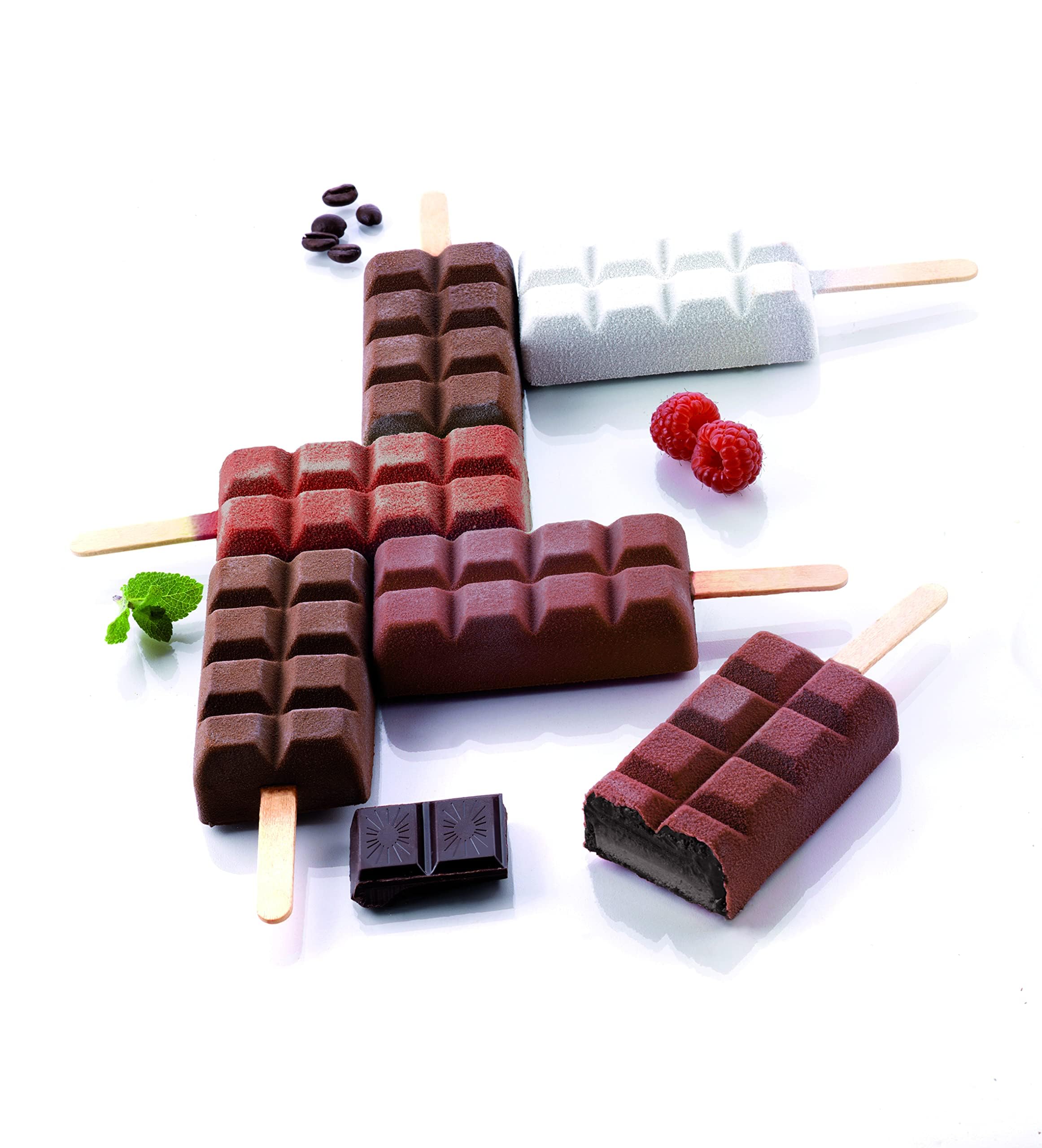 Silikomart | Juego de 3 Kit Moldes de Silicona para Helados GEL02 Chocostick, 2 Moldes de Silicona + 50 Palitos y Recetario, Antiadherente, Easy Ice Cream, 92x48x24 mm, 180 ml, Fabricado en Italia