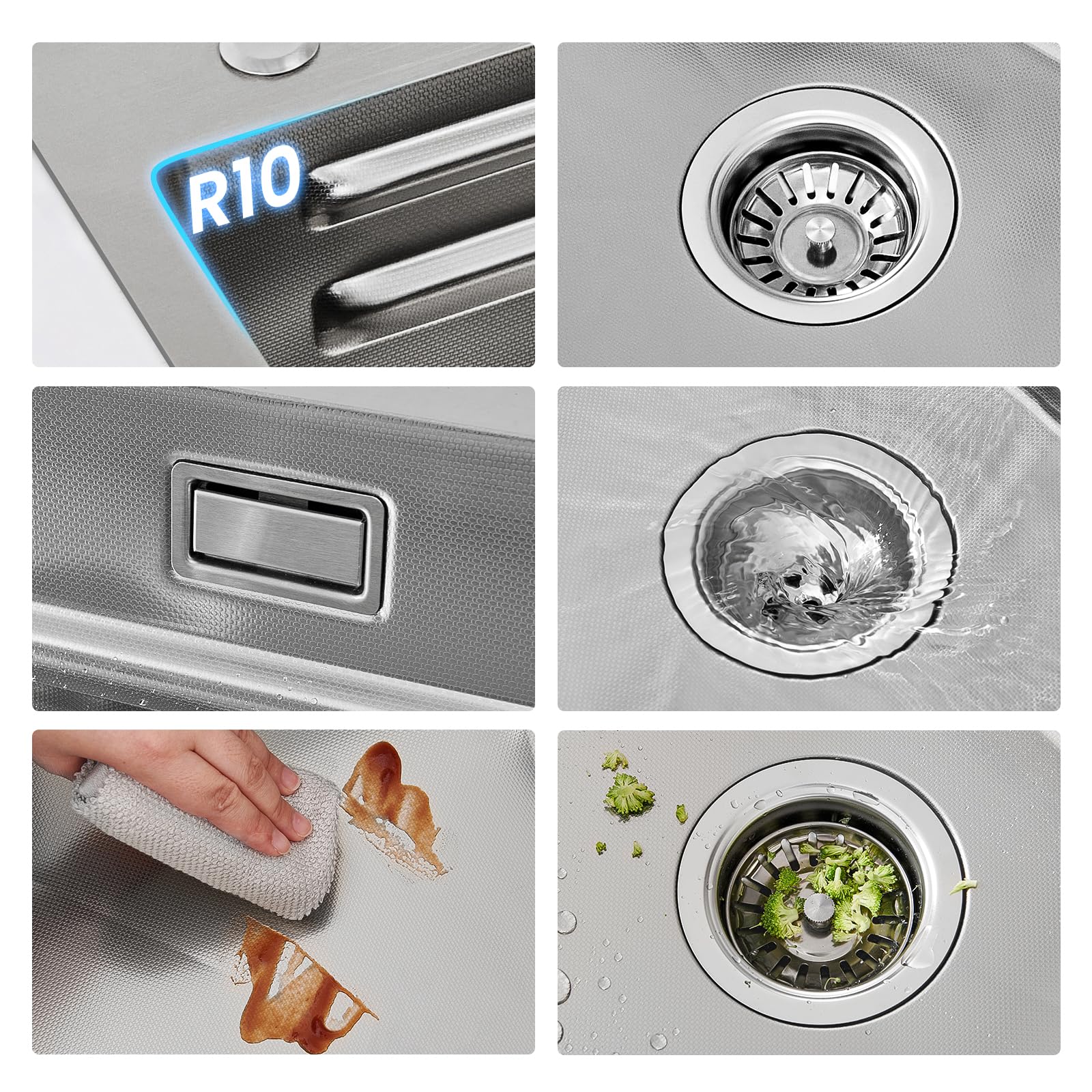 CECIPA Lavandino Cucina 70x45 CM, Lavello Cucina 1 Vasca con Dispenser Sapone, Lavabo Cucina con Vasca Mobile e Tagliere, Lavello in Acciaio Inox 201 con Sifone e Set di Drenaggio