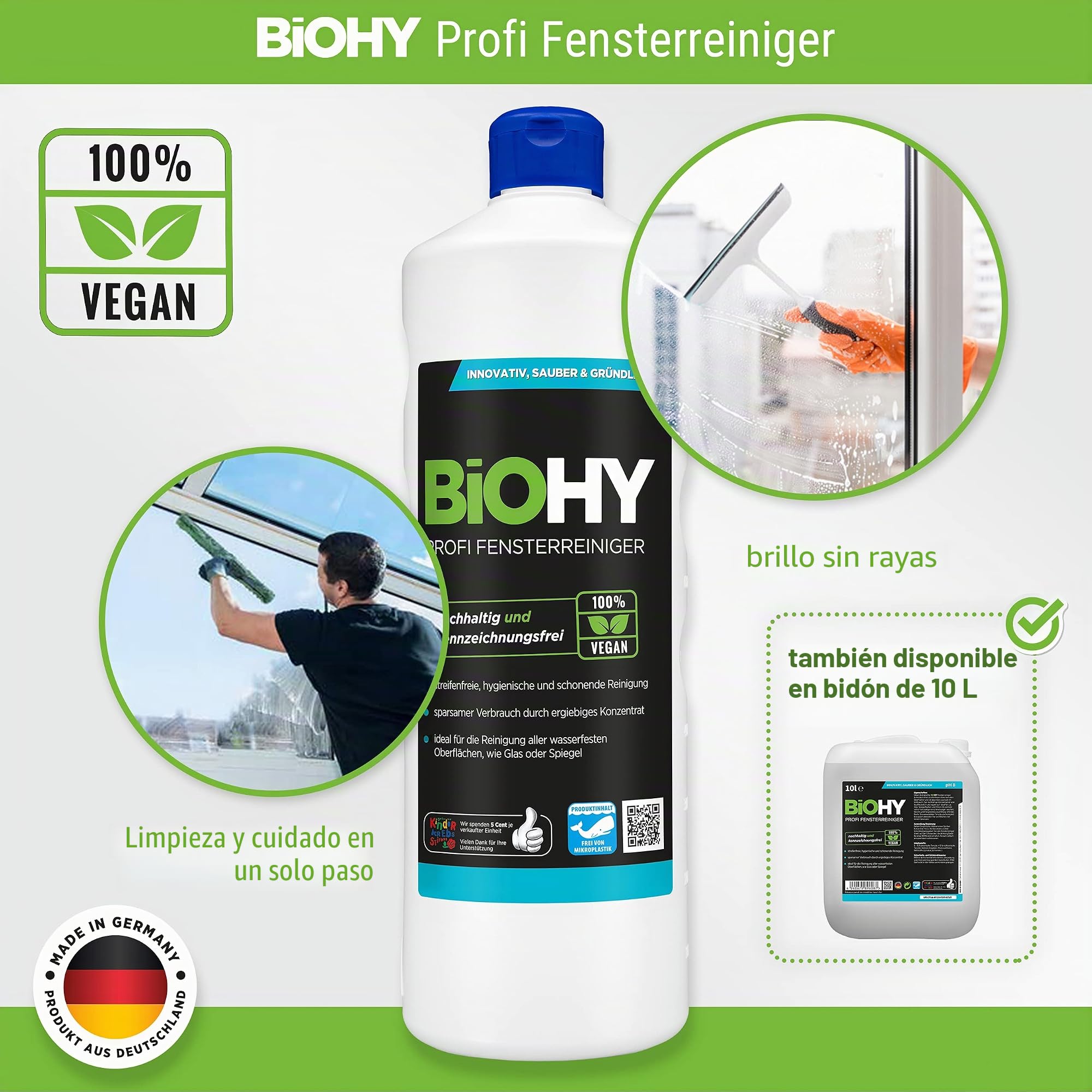 Biohy Profi Fensterreiniger Limpiador de ventanas profesional, bidón de 10 L