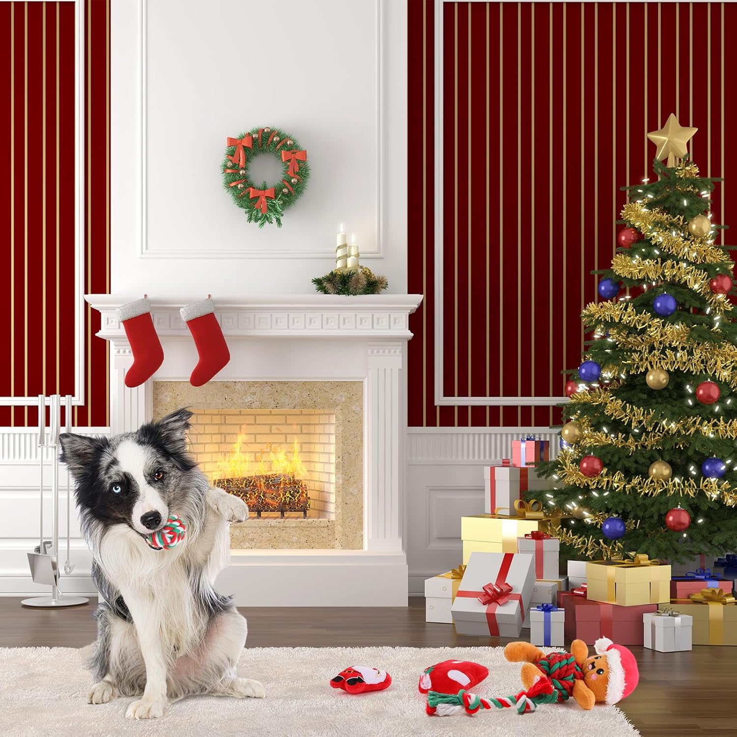 10 Pieces Christmas Dog Toys Gifts Dog Christmas Stocking Stuffers with Assorted Toys for Puppy Prefilled Chew Rope Toys for Teething for Small and Medium Dogs(Vivid Style)
