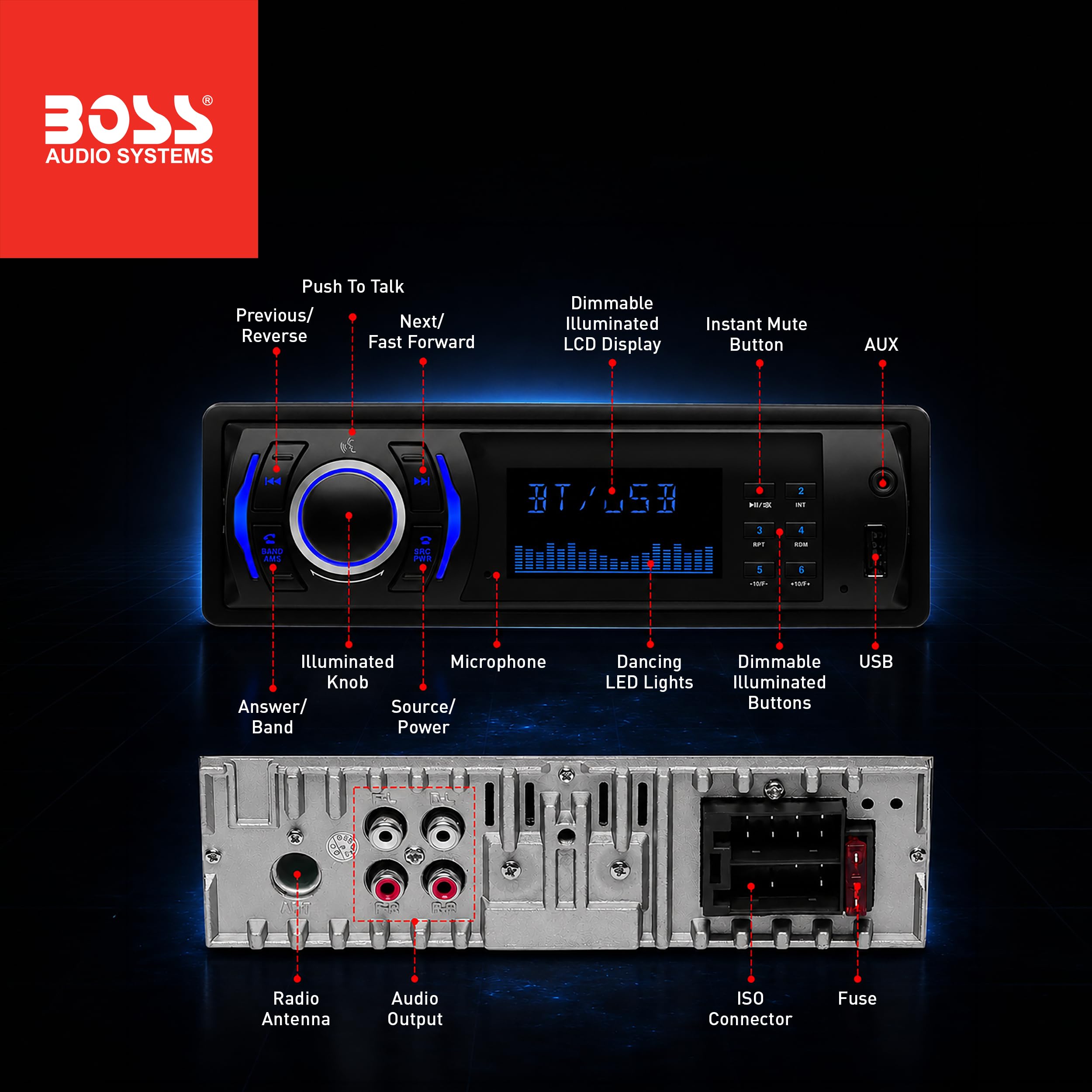 Stereo BOSS Áudio Sistemas 616UAB Multimedia Car - Single Din LCD